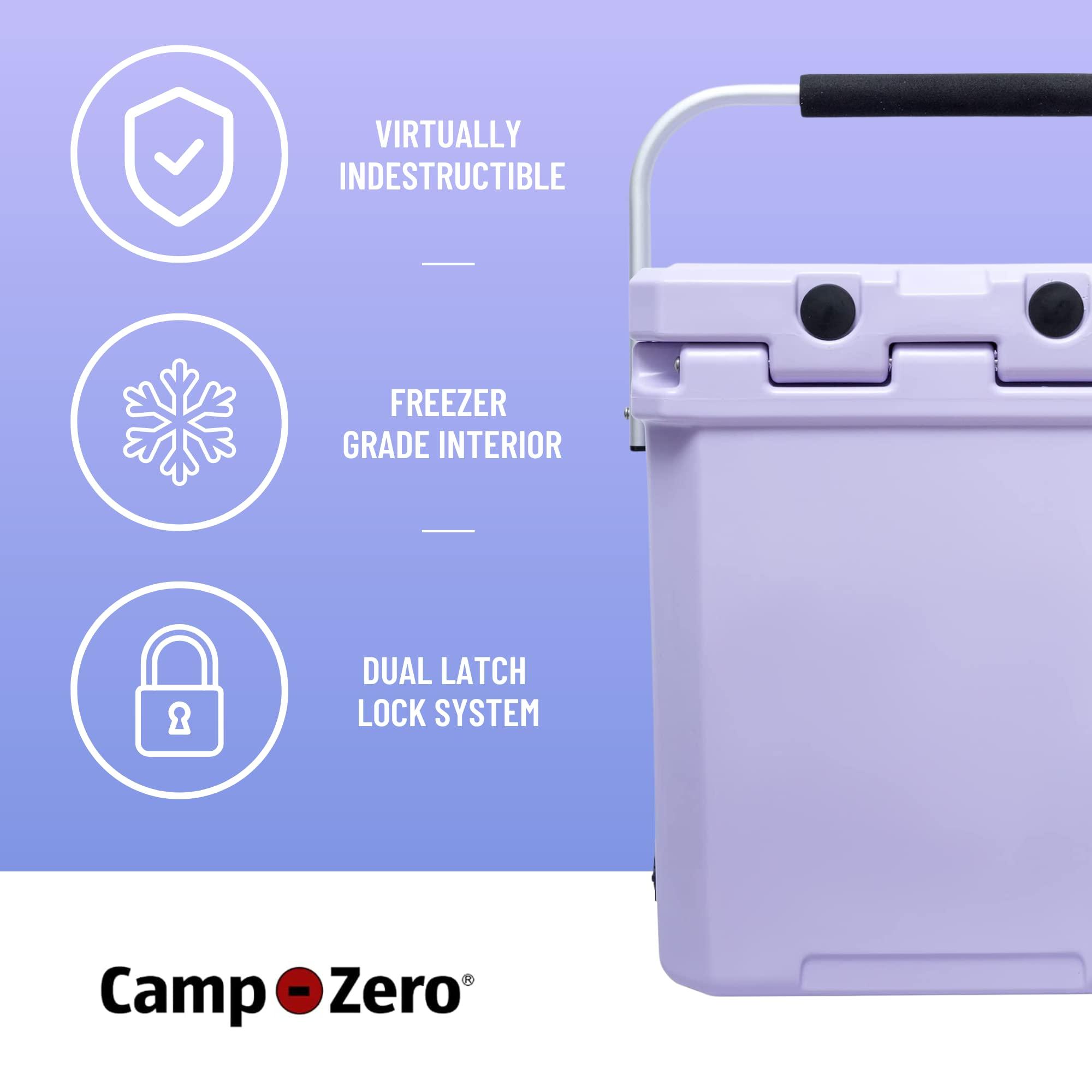 CAMP-ZERO CAMP-ZERO 16L Tall Cooler/Ice Chest with 2 Molded-in Cup Holders & Folding Aluminum Handle | Thick Walled, Freezer Grade Cooler with Secure Locking System & Removable Divider (Lavender)