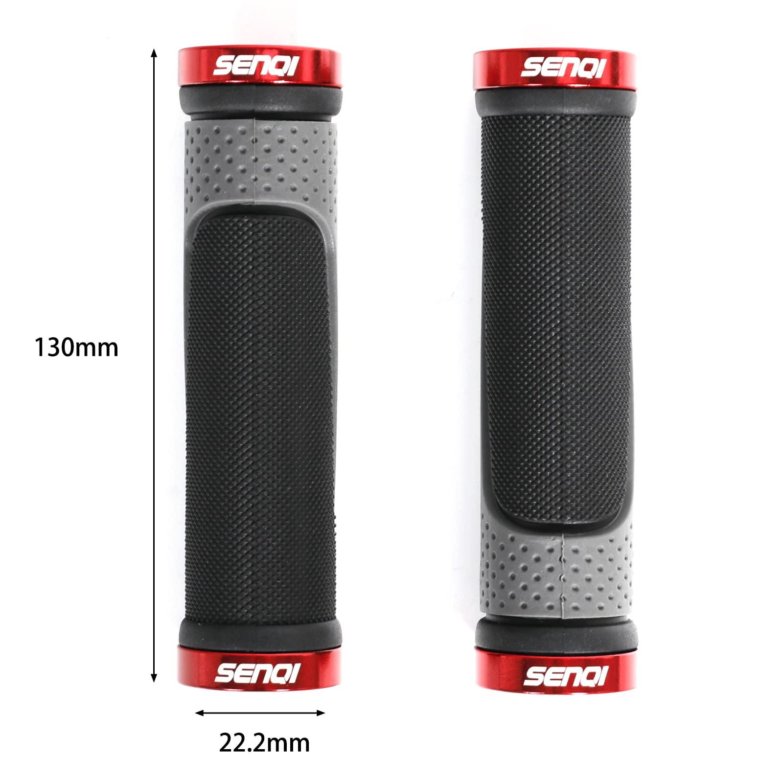 SENQI SENI Bike Grips Lightweight Bicycle Grips 130mm & 90mm, Fit 22.2mm Handlebar Anti-Slip Suitable for Multi-Speed, Mountain & BMX Bikes (Red)