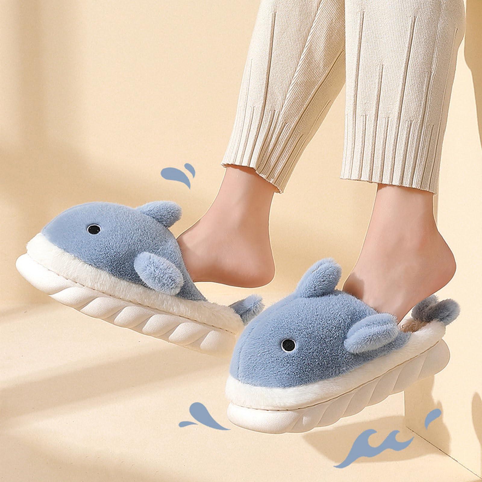 Jfxgjuv Jfxgjuv Shark Cotton Slippers, Shark Fuzzy Slippers Fluffy Shark Slippers Cartoon Cute Animals Plush Warm Home Shoes, Winter Indoor Outdoor Slippers for Women Men (White,10.5-11.5 Women/8.5-9.5 Men)
