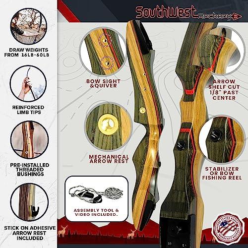 Southwest Archery Spyder XL Takedown Recurve Bow and Arrow Set ? 64\" Recurve Hunting Bow ? Right & Left Hand ? Draw Weights in 30-55 lbs ? USA Based Company ? Perfect for Beginner to Intermediate SpyderXL-40L-WS