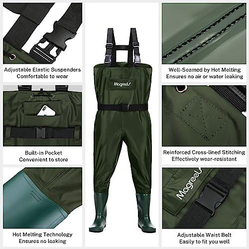 Magreel Magreel Kids Chest Waders Waterproof Nylon/PVC Youth Waders with Boots Fishing & Hunting Waders for Toddler & Children, Boys & Girls, Army Green, Age 8/9