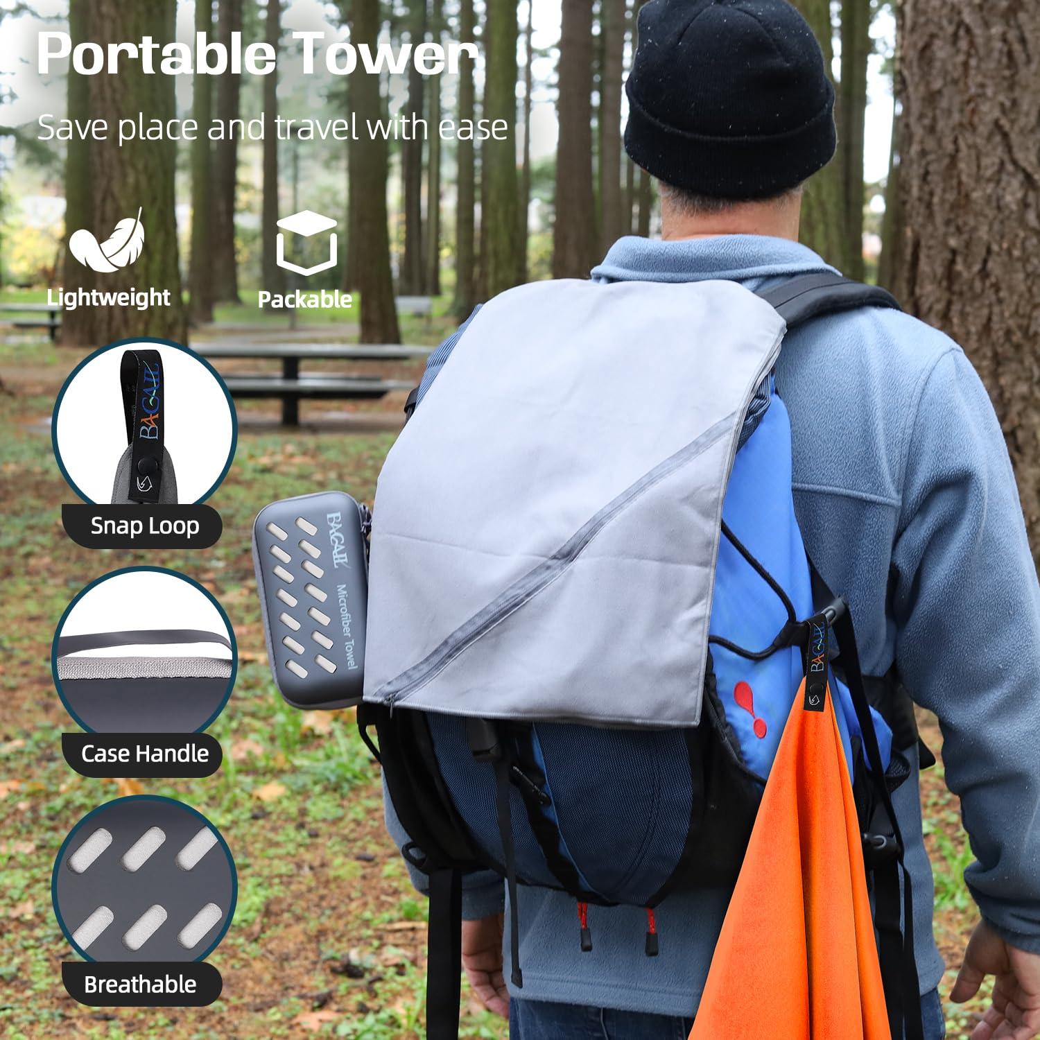 BAGAIL BASICS BAGAIL Camping Towel with EVA Case, Compact & Ultra Soft Microfiber Travel Towel - Super Absorbent & Lightweight Quick Dry Towels for Sports, Beach, Gym, Backpacking, Hiking and Yoga - Grey, L