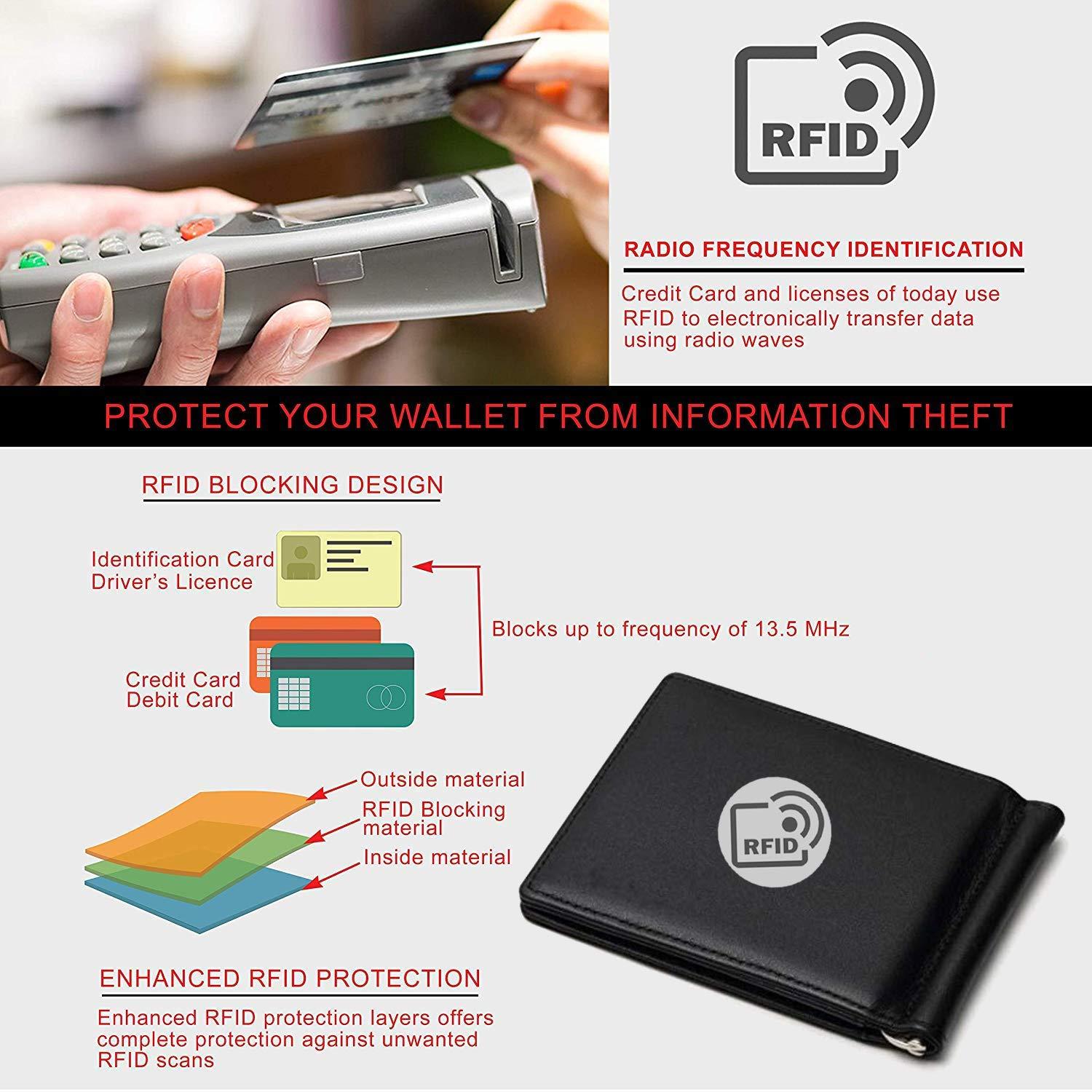 mtuggar mtuggar RFID Protected Real Leather Black for Men`s/Women's Money Clip Wallet/Slim Card Holder, 6 Card Slots 2 Inside Pocket and Money Clip (MT-900-BLK), black, RFID