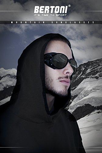 Bertoni Bertoni Glacier Polarized Sunglasses for Mountain Hiking Trekking Ski mod Cortina Italy Shiny Black (Photochromic Polarized Yellow)