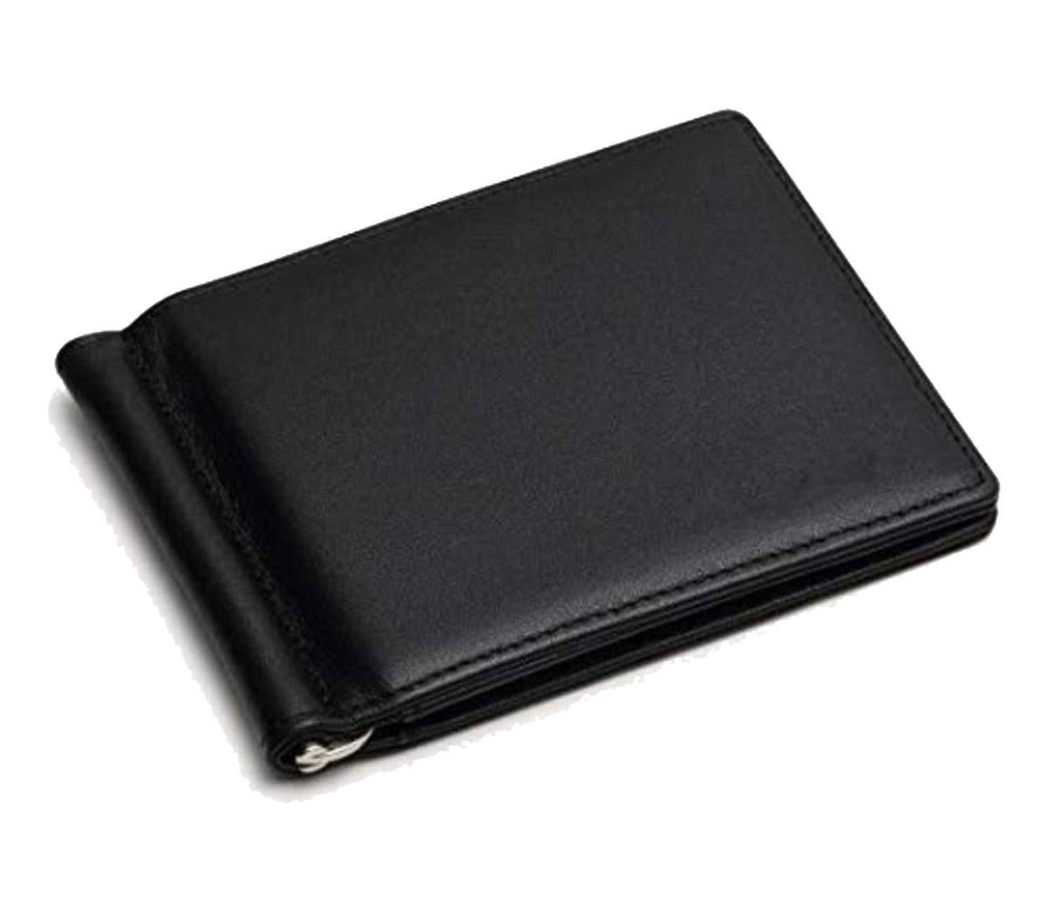 mtuggar mtuggar RFID Protected Real Leather Black for Men`s/Women's Money Clip Wallet/Slim Card Holder, 6 Card Slots 2 Inside Pocket and Money Clip (MT-900-BLK), black, RFID