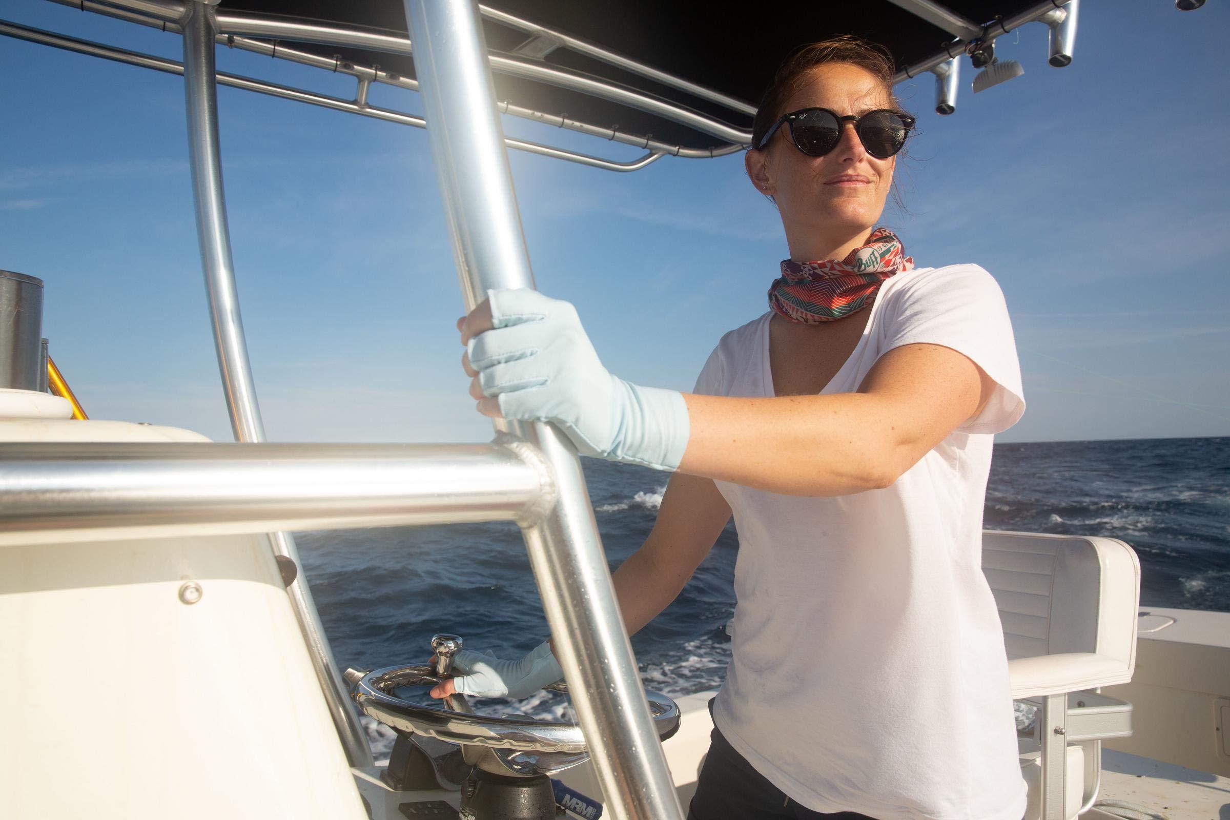 BUFF BUFF Adult Aqua Gloves, UPF 50+ Sun Protection, Odor-Resistant Fabric, Quick Drying and Lightweight, Outdoor Activities, Camo Blue, Medium