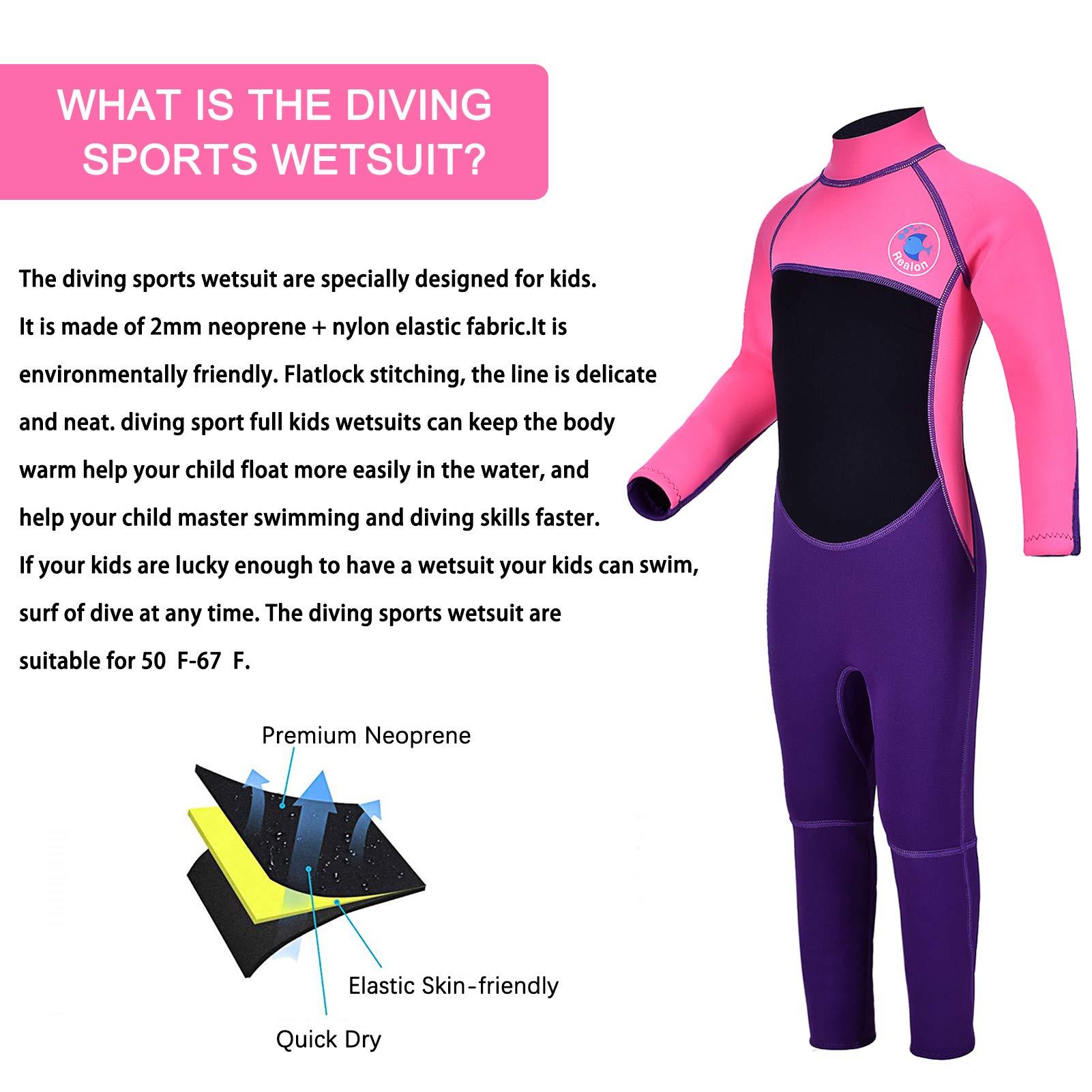 REALON REALON Kids Full Wetsuit Toddler Boys Girls and Youth 2.5mm 3mm Neoprene Child Wet Suit Back Zipper Thermal Swimsuits for Diving Surfing Swimming Water Sprot