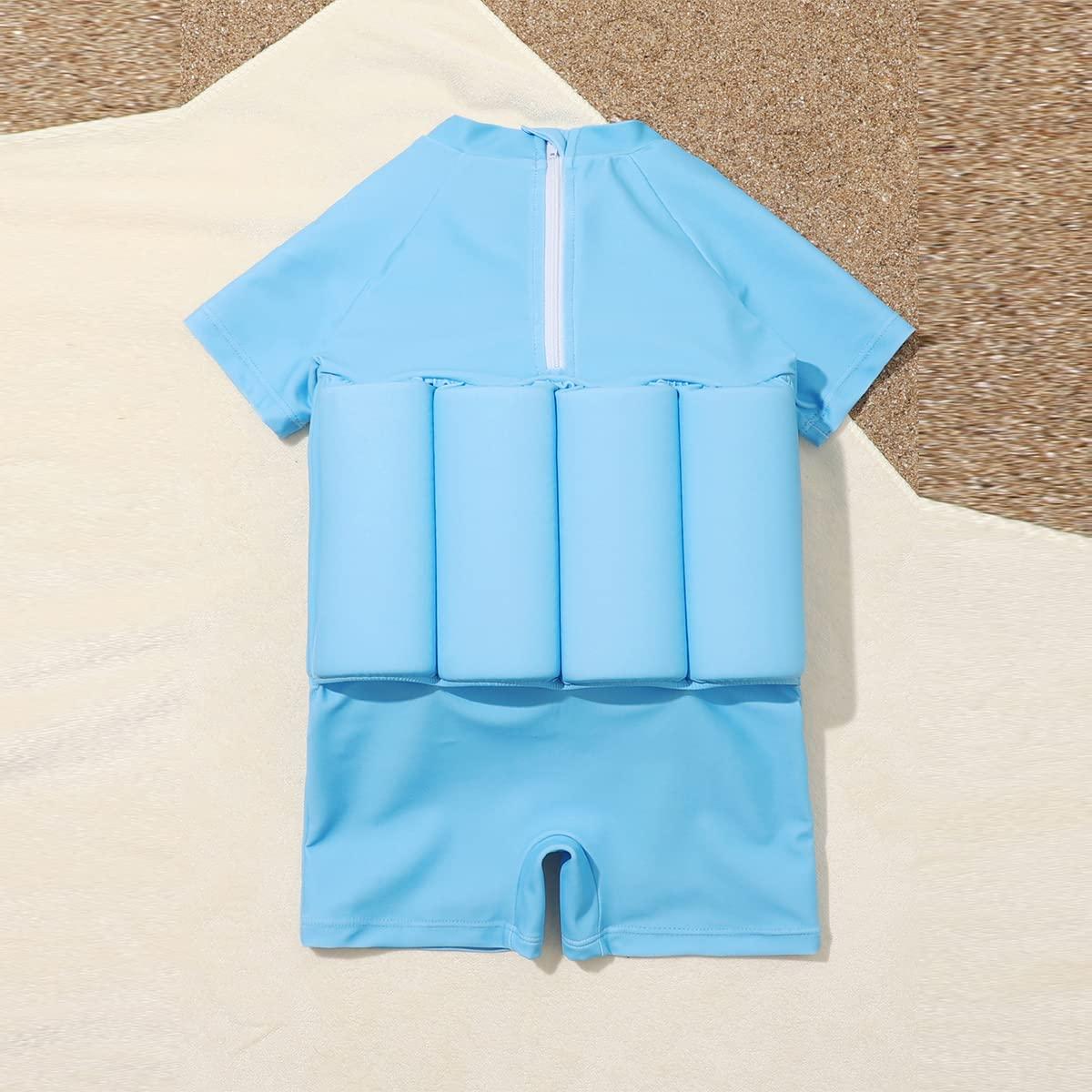 IDOPIP Kids Baby Boy Girl Float Suit with Adjustable Buoyancy Floatation Swimsuit Floating Swimwear Bathing Suit Toddler Float Swim Vest with 8 Removable Buoyancy Stick Blue Dinosaur + Cloud 2-3 Years