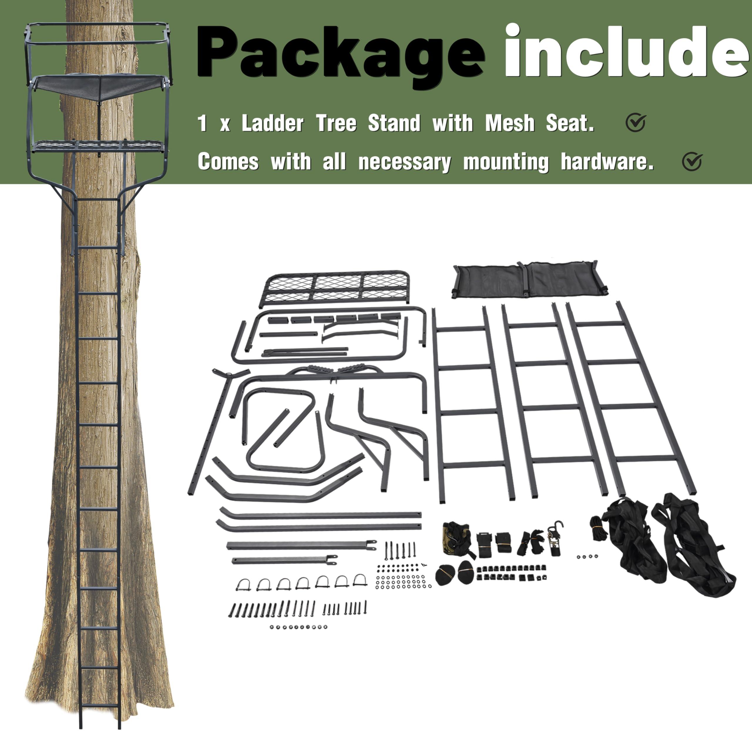 KUAFU KUAFU 18' 2-Man Ladder Tree Stand Climbing Tree Stand for Deer Hunting Elevated Climbing Seat Hunting Gear Equipment Accessories, 500 lb Weight Capacity