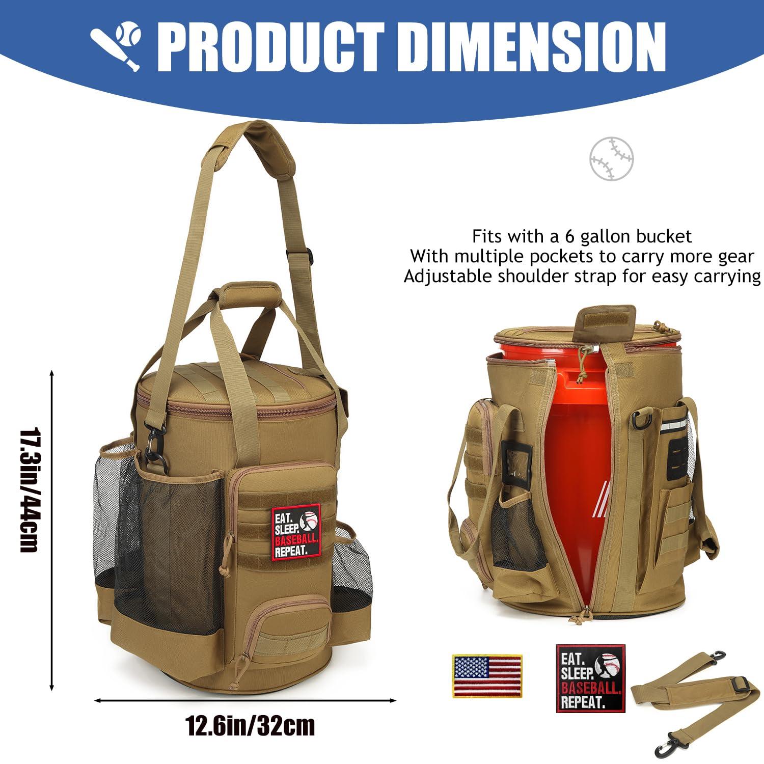 XINTREY XINTREY 6 Gallon Baseball Bucket Cover Organizer and Tactical Baseball Backpack, Softball Bat Bag w/Shoe Compartment for Men & Women