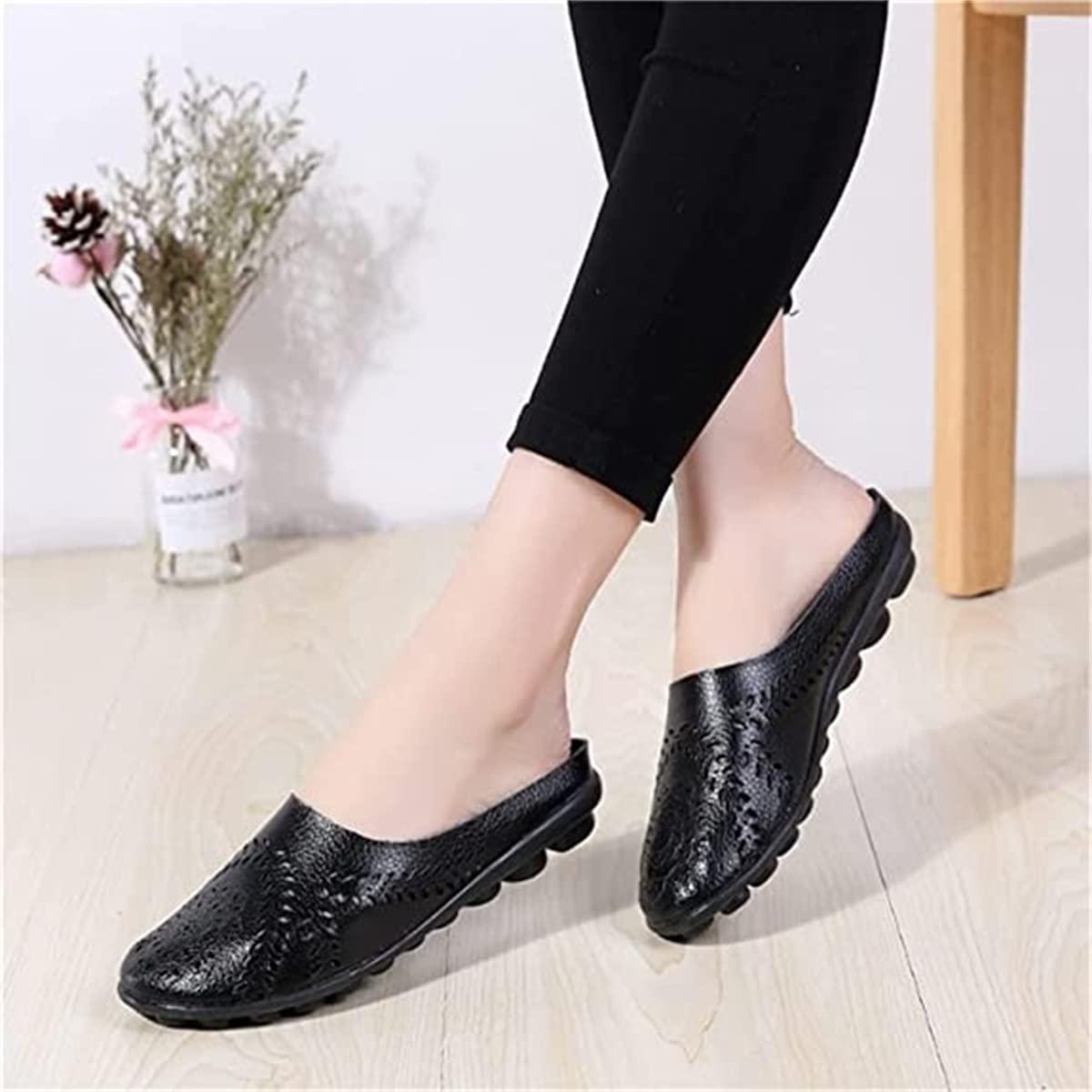 MiNGQIU MiNGQIU Owlkay Casual All-Match Hollow Slippers,Women's Low Top Flat Leather Sandals Women's Comfortable Slip-on Loafer Shoes,Sandals Flats for Women Slip-on Loafer. (Yellow,9)