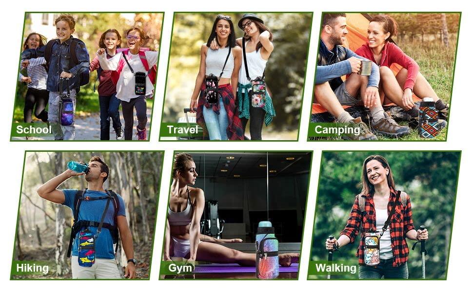 WINTOJO WINTOJO Neoprene Water Bottle Carrier Bag Holder 25oz 32oz 40oz 64oz Insulated Water Bottle Sling Sleeve Case Cover with Strap Pockets for Men Women School Walking Hiking Running (40oz, cactus)