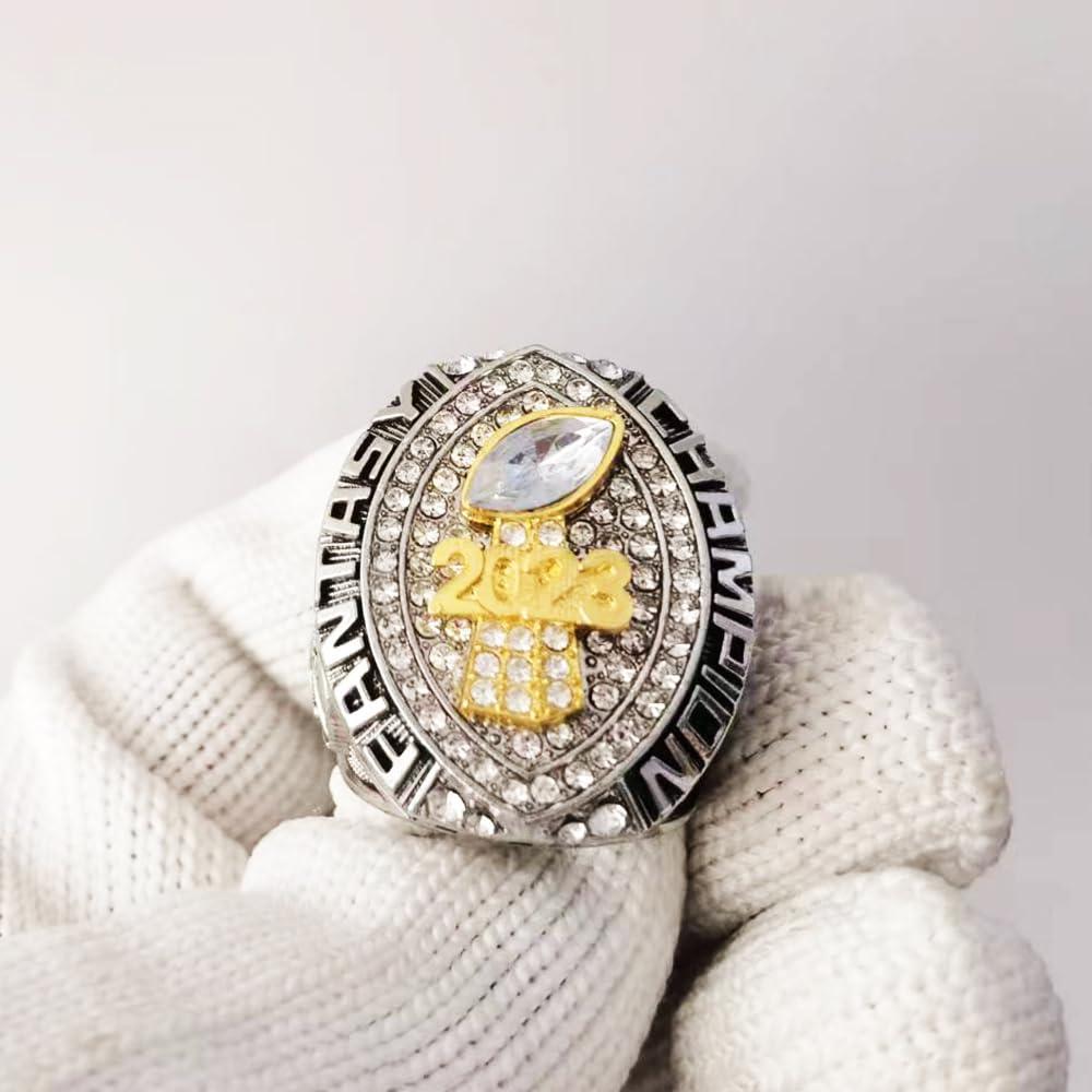 noblehead noblehead Fantasy Football Ring 2023 | Heavy FFL Champion Ring | Gold Silver Tone Plated Award Trophy for Fantasy Football League Winner (size 14)