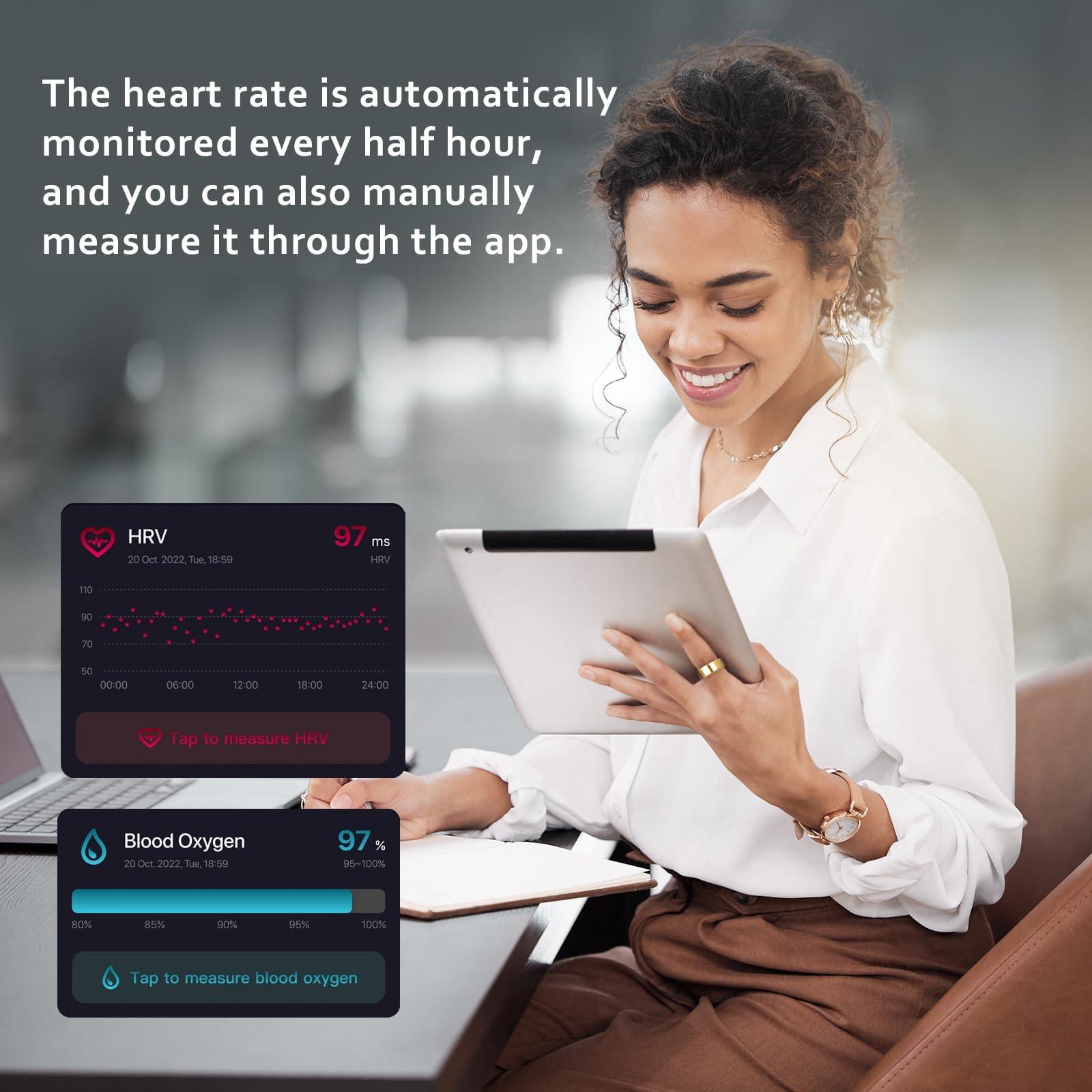 AMOVAN AMOVAN Smart Ring Health Tracker, Fitness Sleep Heart Rate Blood Oxygen Tracker Smart Ring, Water Resistant Bluetooth Fitness Tracker Rings