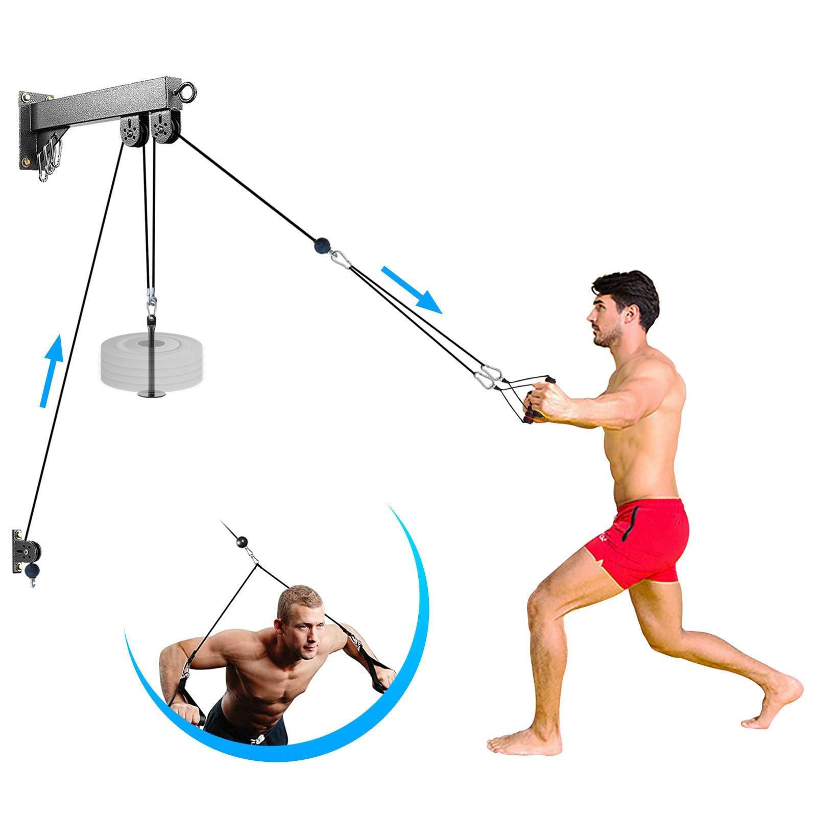 MARSAFIT Wall Mounted LAT Pulldown Machines with LAT Pulldown Bar Tricep Rope Resistance Band Handles Loading Pin, Fitness Cable Pulley System for Bicep Curl Back Shoulder, Home Gym DIY Equipment (S03)