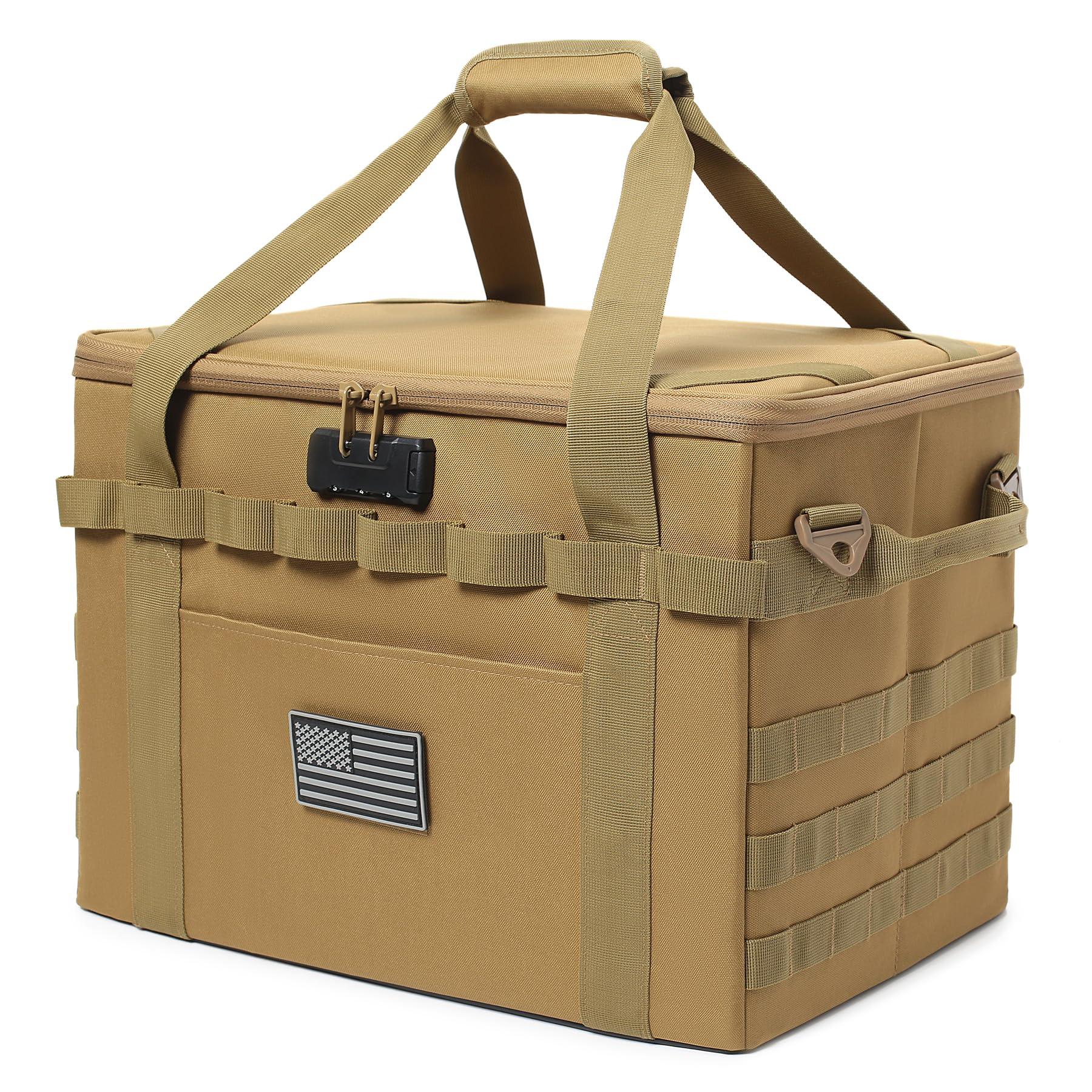 Lemubeane Lemubeane Tactical Camping Storage Bag - 38L Utility Tote Bag Organizer with Combination Lock and Shoulder Strap (Tan, 38L)