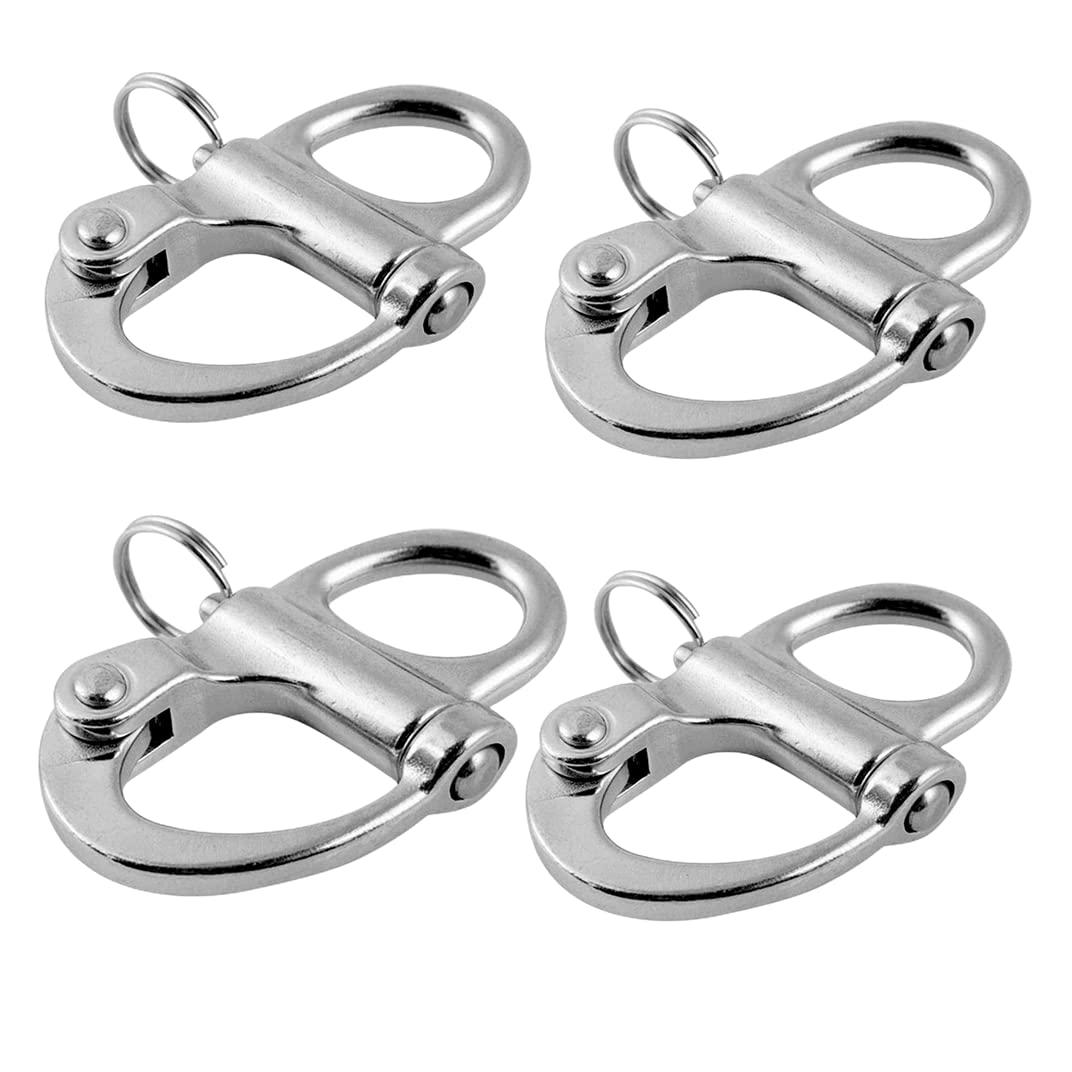 chuxing 2/4 Pcs Marine 316 Stainless Steel Fixed Eye Snap Shackle, Quick Release Boat Anchor Chain Eye Jaw Swivel Stainless Snap Shackle Hook (4, 52mm)