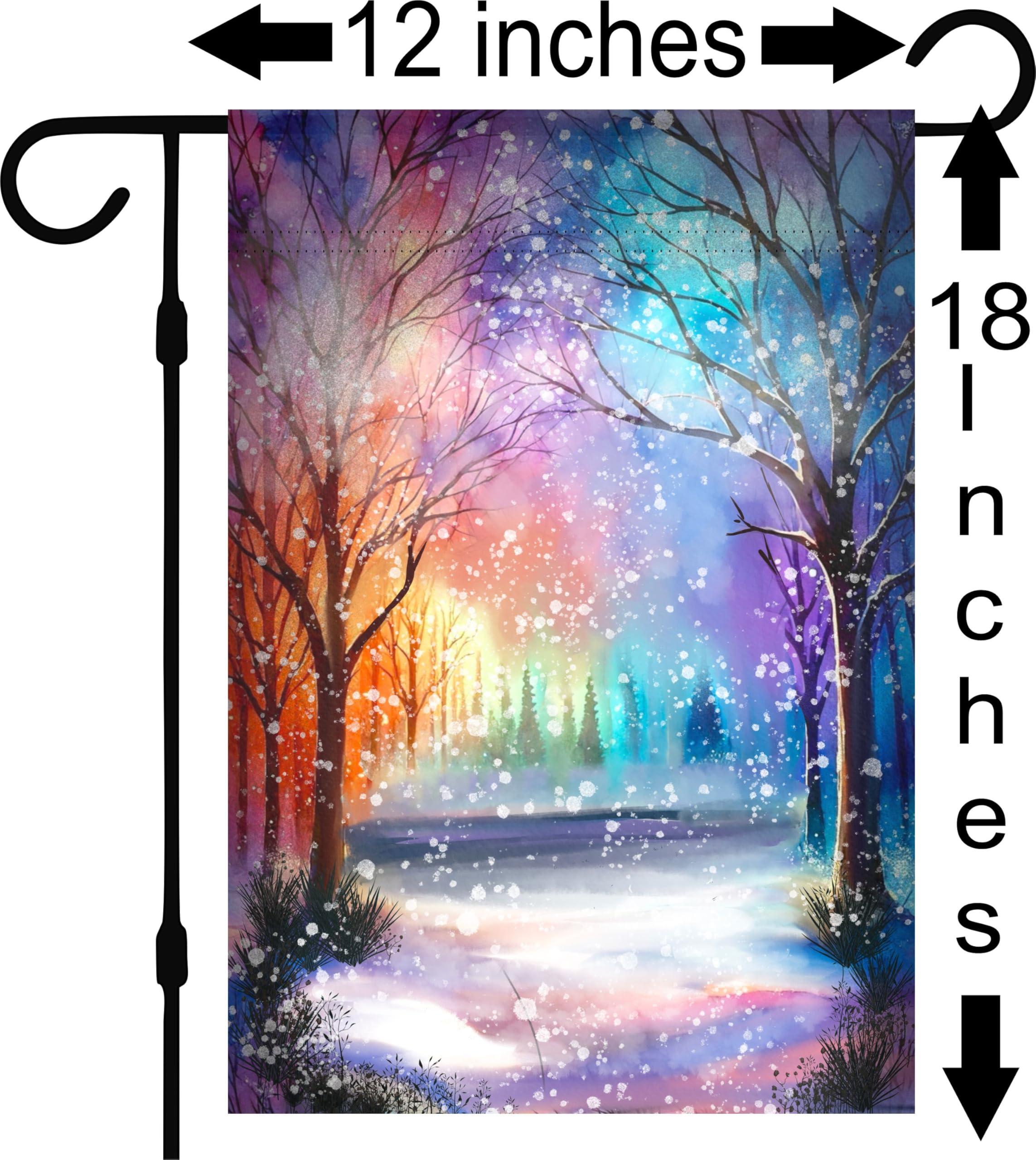 Krista Custom Creations Personalized Campsite Winter Garden Flag - Custom Colorful Camping Decoration for RV, Travel Trailer, Motorhome, Tent - Unique Falling snow Outdoor Yard Decor (Solid Class C Camper)