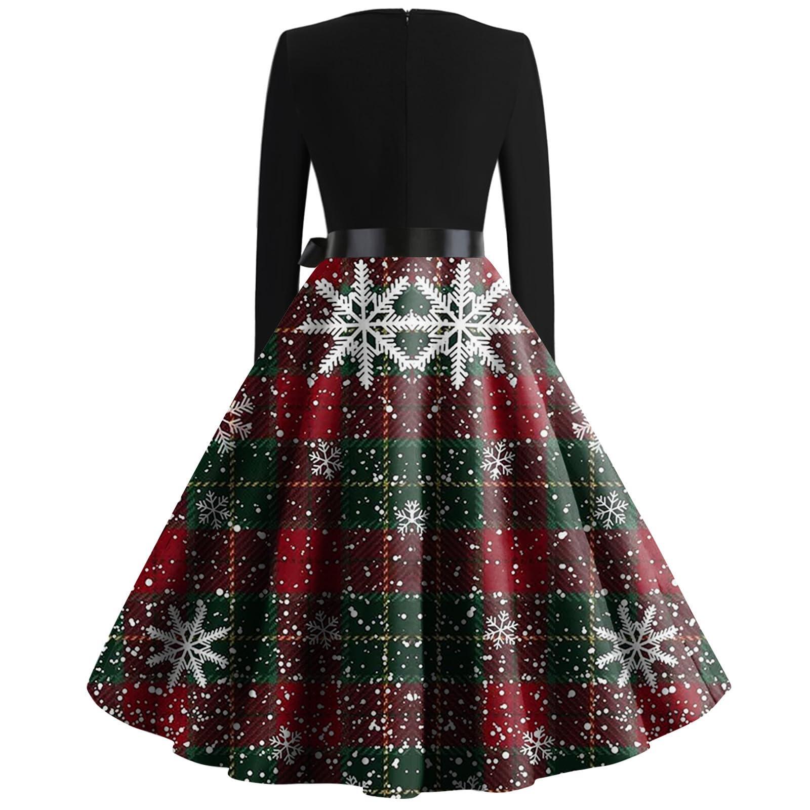 NineFit Basics Christmas Dresses for Women, Fashion V-Neck Casual Slim Printed Long Sleeve Dresses Winter Fall Women 2023 Christmasoutfit Western Dresses Plus Size Wedding Dresses (XXL, Green)