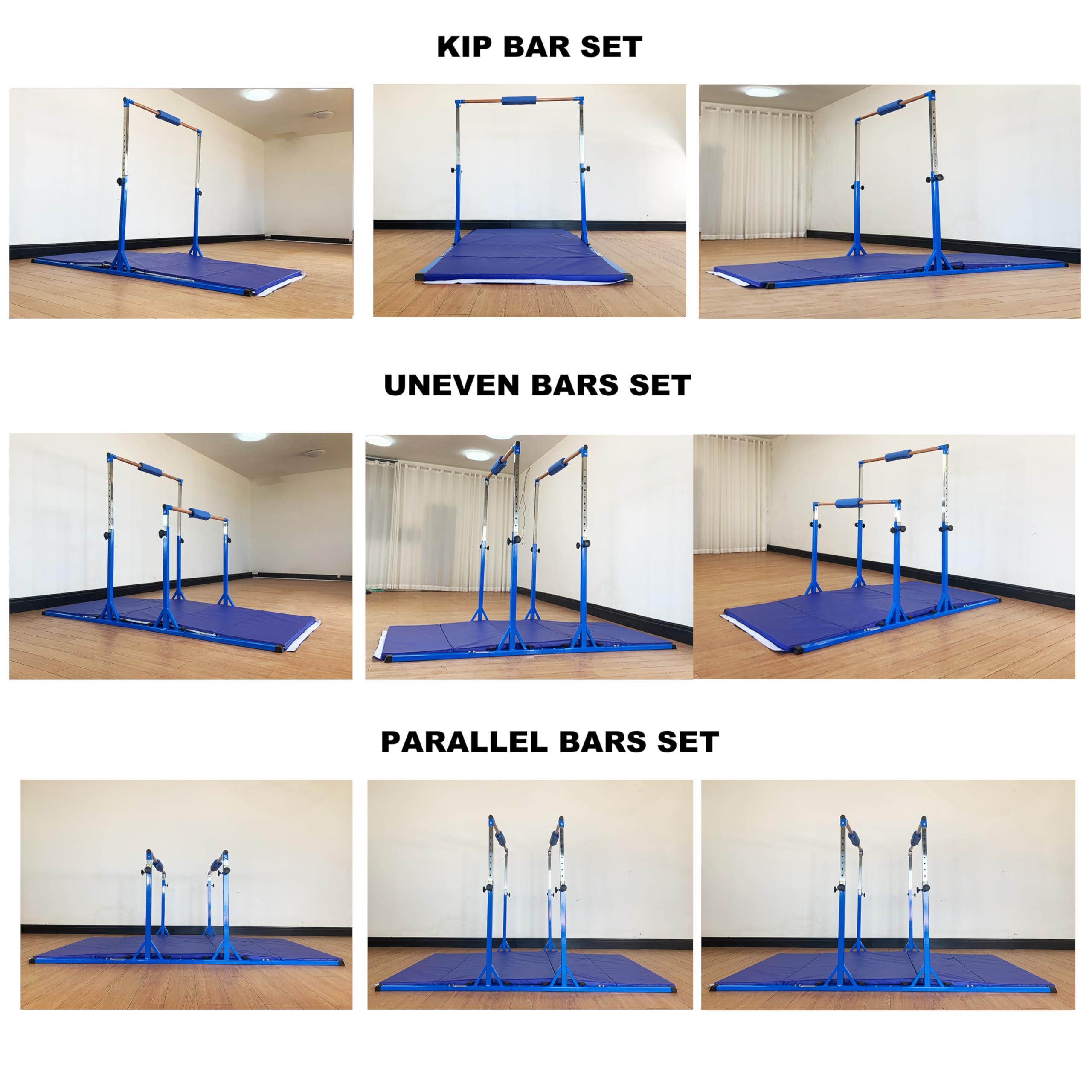 MARFULA MARFULA Gymnastics Double Horizontal Bars 3Play Gymnastic Parallel Bars Uneven Bars with Mat Gymnastics Training Bar with 304 Stainless Steel Regulating Arms & Fiberglass Rail for Home Club Use
