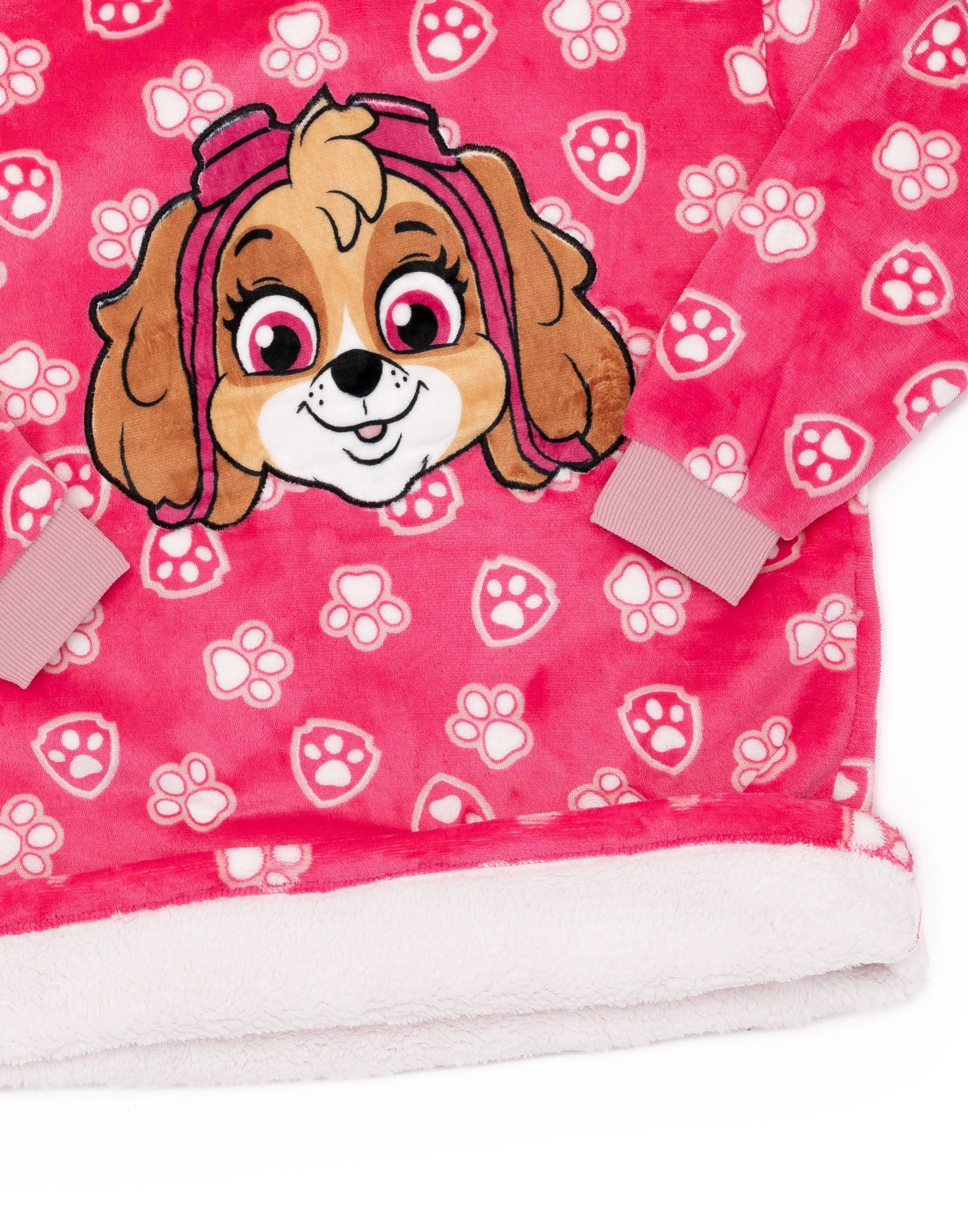 Paw Patrol Paw Patrol Girls Wearable Hooded Blanket | Kids Skye All Over Print Fleece Hoodie | Pink Snuggle Pullover Loungewear Gift