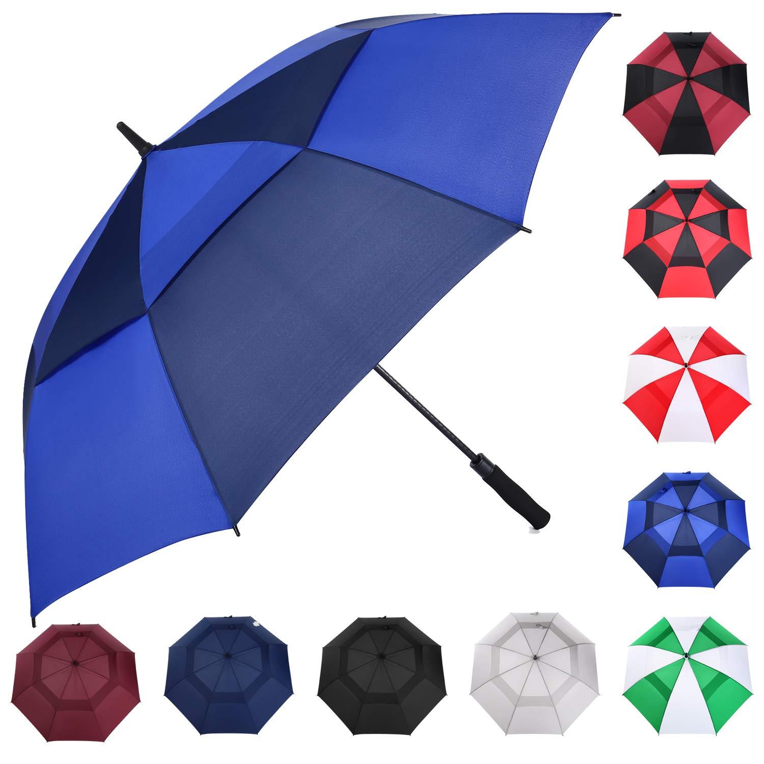 MRTLLOA MRTLLOA Automatic Open Golf Umbrella, Extra-Large Oversized Double Canopy Vented Windproof Waterproof Stick Rain Golf Umbrellas for Men and Women(Royal Navy Blue/68 in)