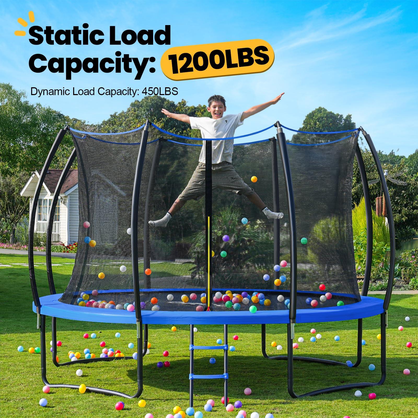 ORCC ORCC 1200LBS Weight Capacity Trampoline 16 15 14 12 10 8 FT for Kids Adults Outdoor Yard Trampolines with Safety Enclosure Net Non-Slide Ladder