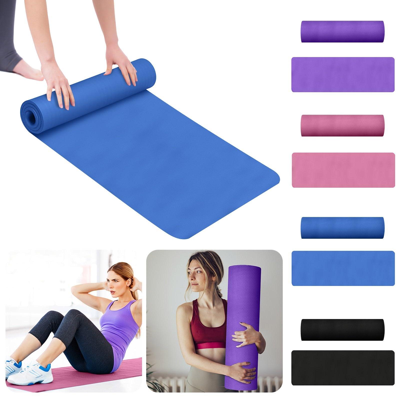 NineFit Basics NineFit Basics Pink Yoga Mat 5mm Thick Anti-Tear High Density Non Slip Exercise Mat with Carrying Strap Hot Yoga Mat for Fitness, Pilates, Stretching, Home Yoga, Gym, Floor, Workouts, 68 X 23 Inch, Blue