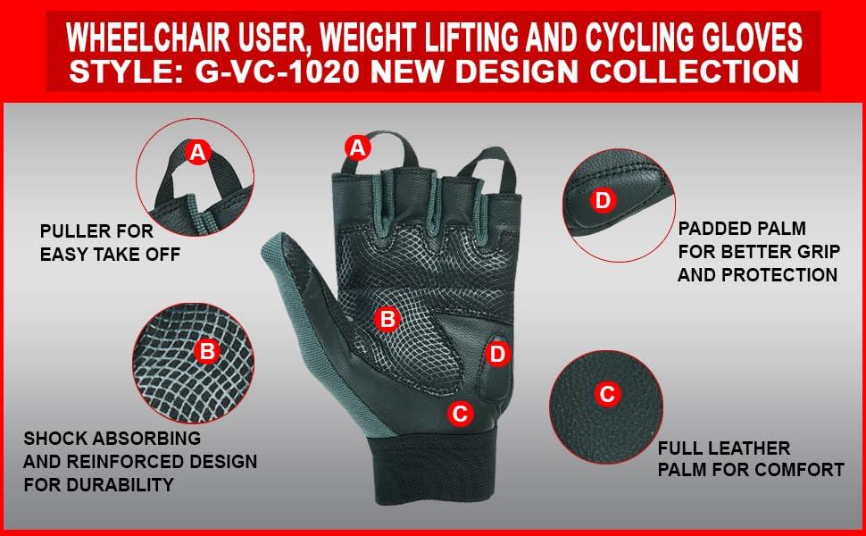 BTR BORN TO RACE BTR BORN TO RACE Wheelchair Gloves Mobility Disability Unisex Fingerless Long Thumb Leather Palm Workout Weight Lifting, Cycling, Driving Gloves for Men and Women (Black, M)