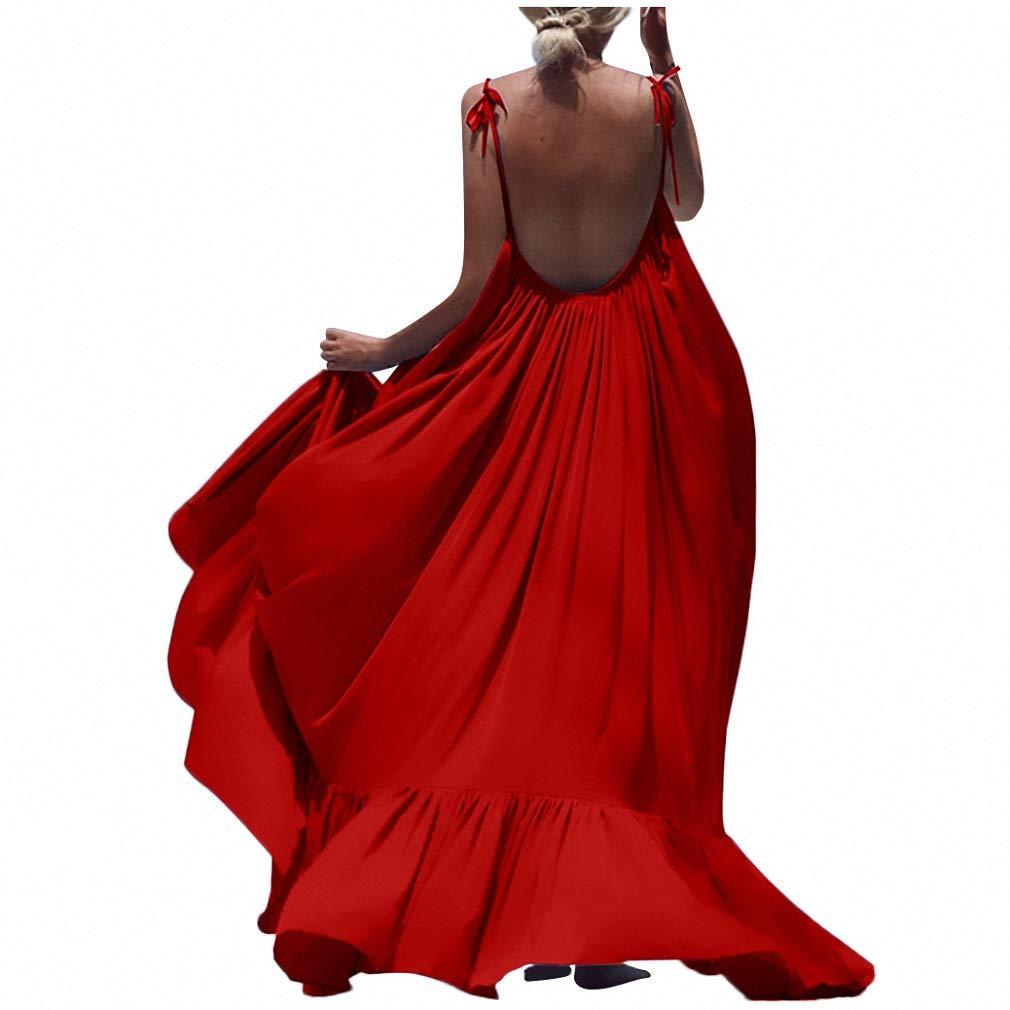 Hiuwa Hiuwa Women Boho Maxi Solid Sleeveless Long Backless Dress Evening Party Beach Dresses Sun Dress C XL