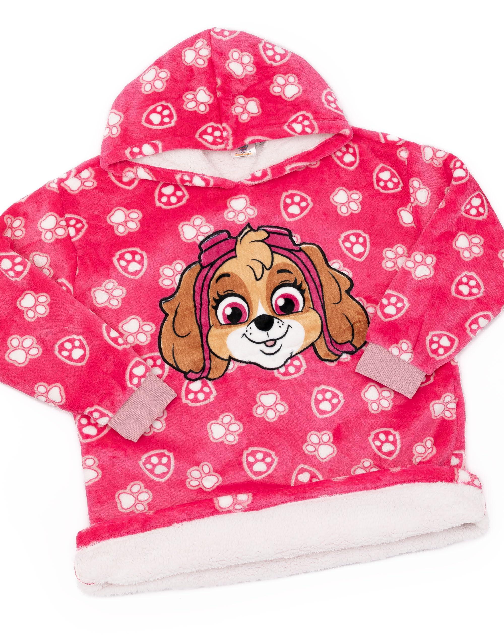 Paw Patrol Paw Patrol Girls Wearable Hooded Blanket | Kids Skye All Over Print Fleece Hoodie | Pink Snuggle Pullover Loungewear Gift