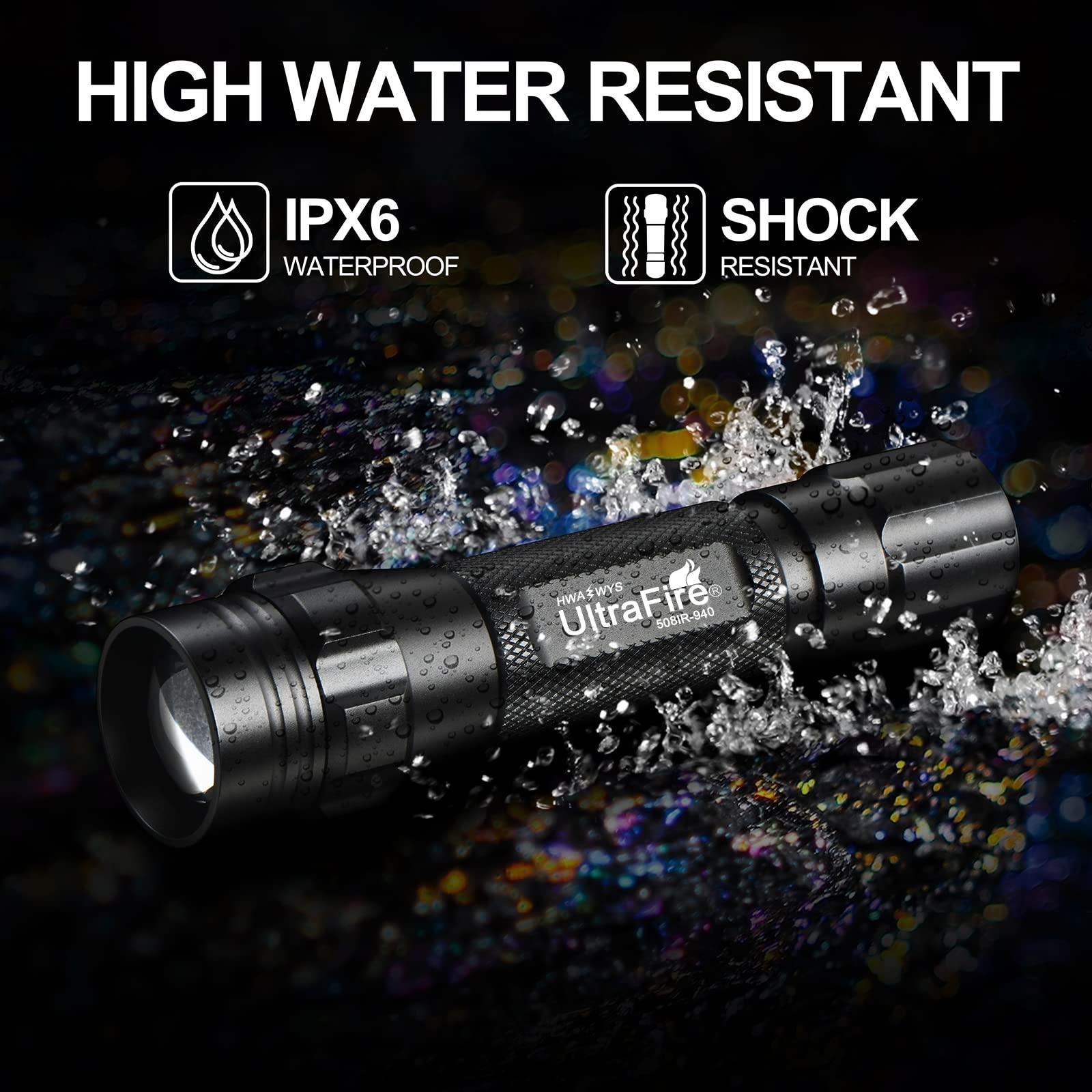 ULTRAFIRE ULTRAFIRE 940nm IR Flashlight for Night Vision, Infrared Light LED IR Illuminator, Zoomable IR Lights are Invisible to The Human Eye - Use with Night Vision Gear (Infrared 940nm Light)
