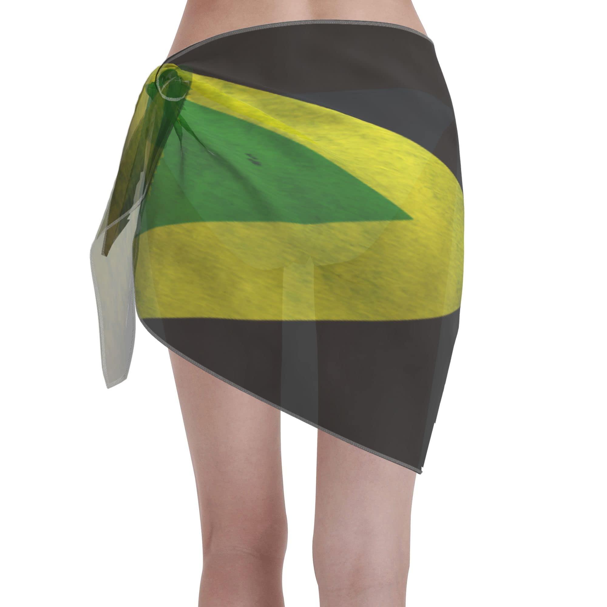 OOPOO OOPOO Jamaican Flag Women's Sarong Swimsuit Cover Ups Bathing Suit Coverups Chiffon Beach Wrap Skirts Black