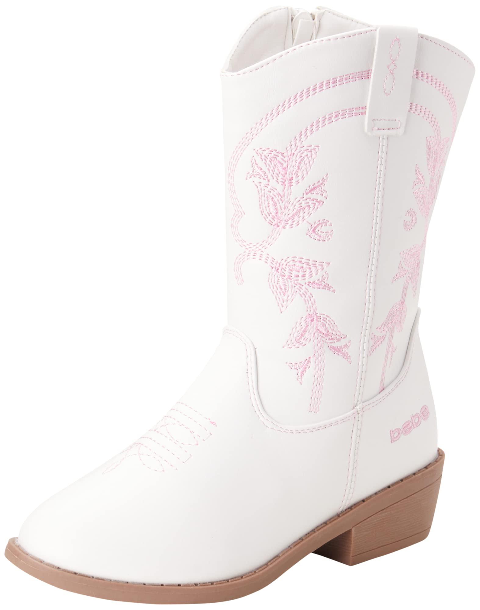 bebe bebe Girls' Cowgirl Boots - Classic Western Cowboy Boots - Mid Calf Boots for Toddlers, Little and Big Girls (5T-7), Size 2 Little Kid, Pink/White
