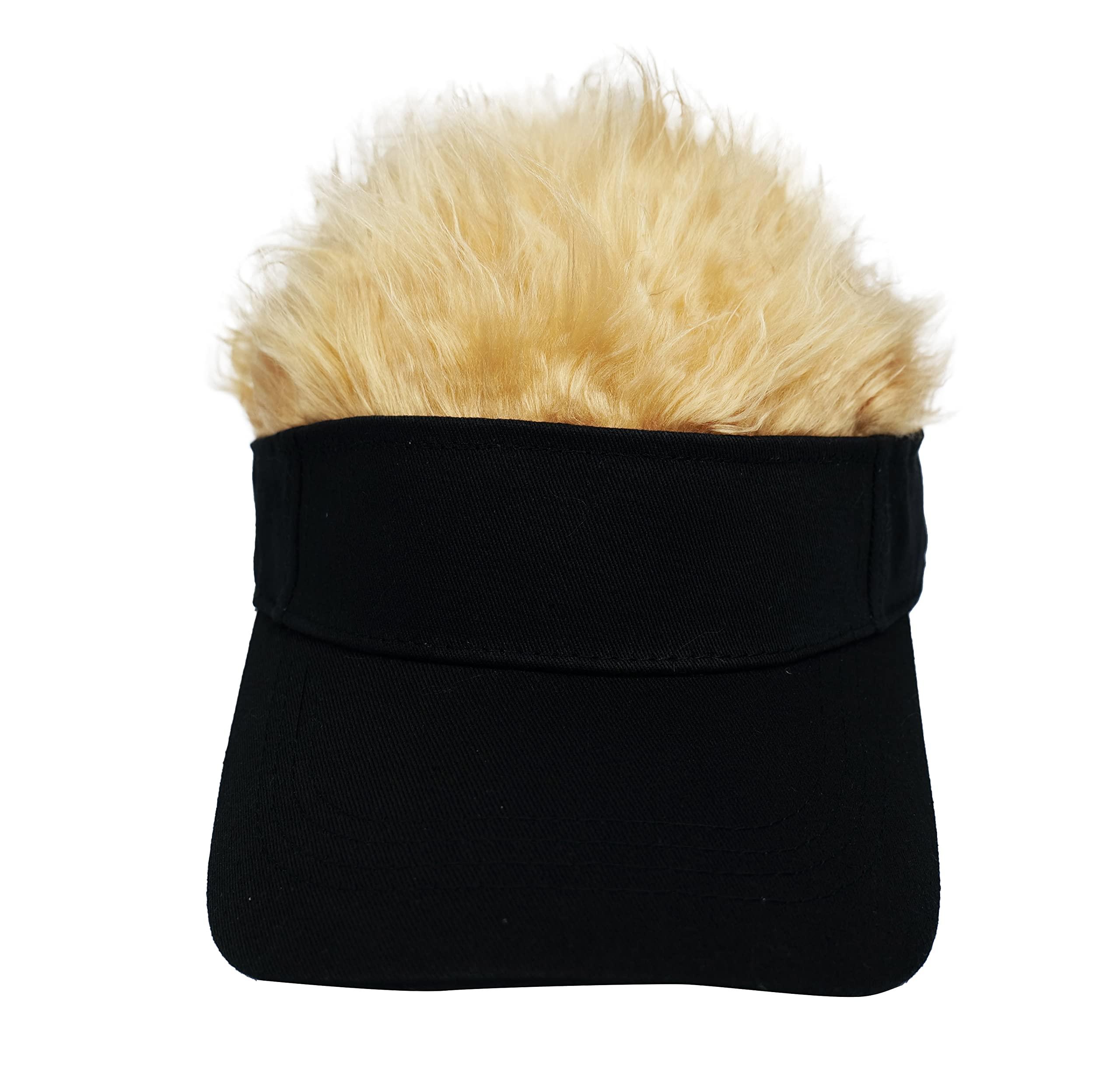 HAFKOIS Men's Visor with Hair Fake Hairs Visor Hat with Hair for Men Funny Spiked Sun Hats Novelty Baseball Wig Caps Birthday Gift (Gold and Black)