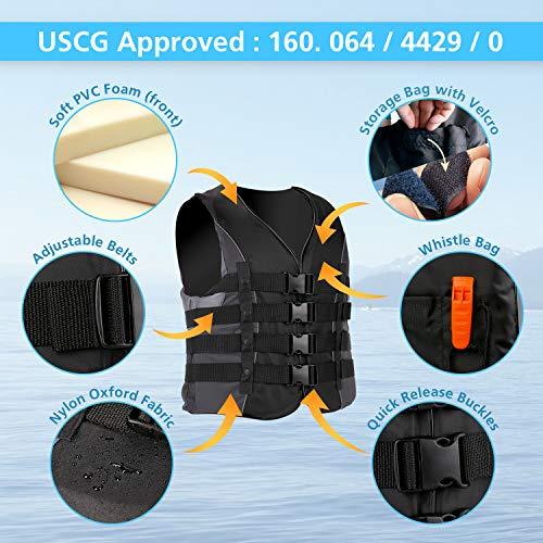 XGEAR XGEAR Adult USCG Life Jacket Vest Water Sports (Black, L)