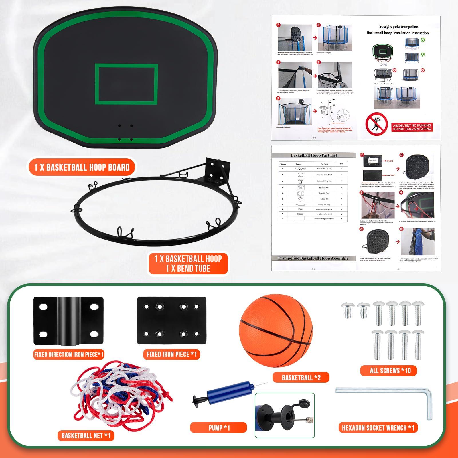 LuckySlycyc LuckySlycyc Trampoline Basketball Hoop,Basketball Hoop for Trampoline Outdoor 8-15FT Trampoline,with Pump and 2 Mini Basketball, Easy to Install(Fit for Straight Pole Only-0.71 inch), Green