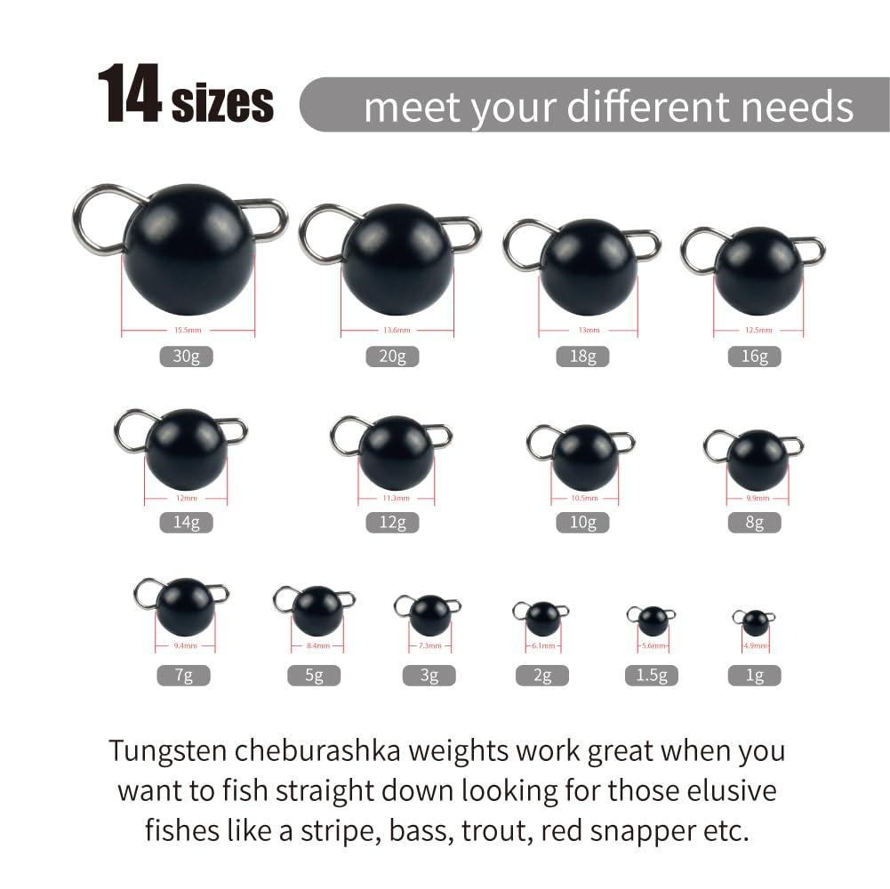 MUUNN MUUNN 10Pcs Tungsten Cheburashka Weights Fishing Sinkers, 1~30g Tungsten Cannonball Jig Head Fishing Weights Tungsten Cheb Rig Weights, Black(3.0g)