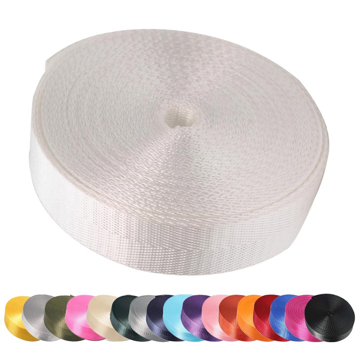 Devobunch Devobunch Nylon Webbing Straps, 1 Inch Wide Heavy Duty Nylon Strap, Durable Flat Rope Webbing, 10 and 25 Yard Roll for Backpack Strapping, Tie-Down, Dog Leash, 18 Vibrant Colors (White, 10 Yard)
