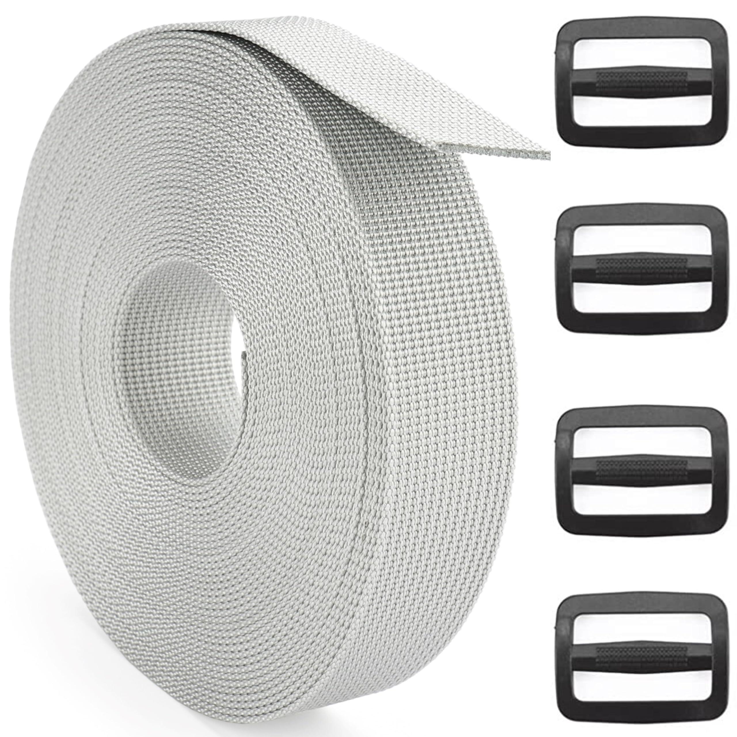 DEYACE DEYACE 2 Inch Nylon Webbing Strap with Plastic Tri-Glide Slide Clips, 10 25 50 Yards Heavy Duty Nylon Strapping for Indoor or Outdoor Gear, DIY Crafting, Repairing (Gray, 2" x 10 Yards)