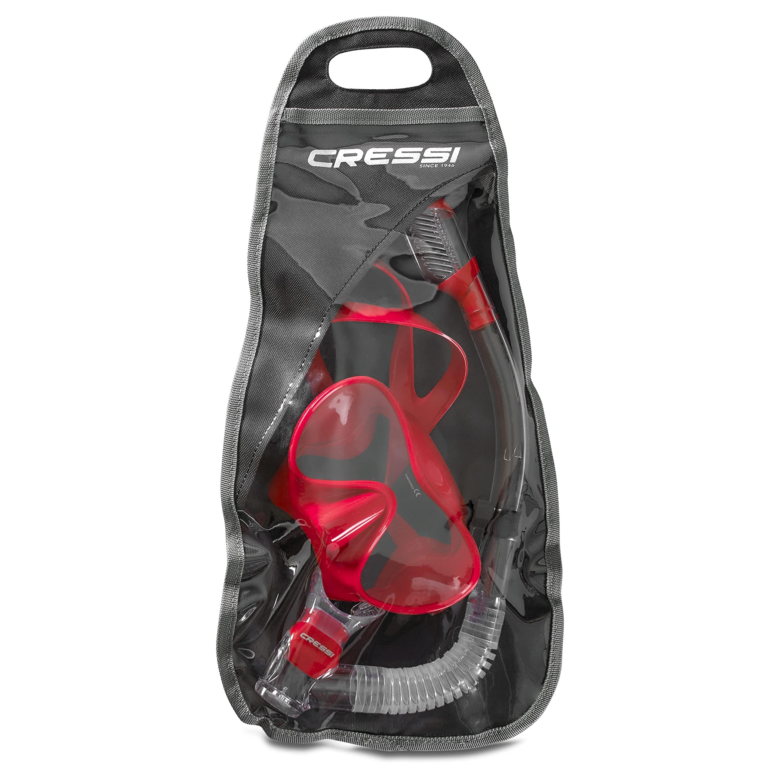 Cressi Cressi Italian Boutique Collection - Tempered Glass Lens Frameless Scuba Snorkel Mask - Dry Snorkel Set, Rouge