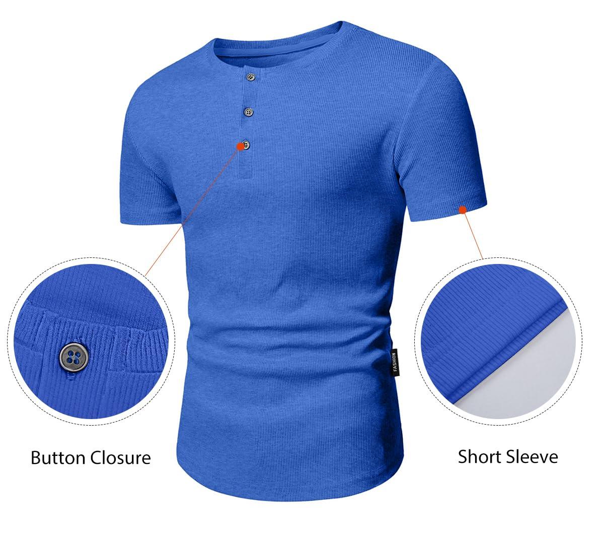 JMIERR JMIERR Mens Muscle Slim Fit Button Henley Shirts Summer Crewneck Short Sleeve Longline Fitted T-Shirt Gym Workout Athletic Tee Shirt for Men, XL, Blue2