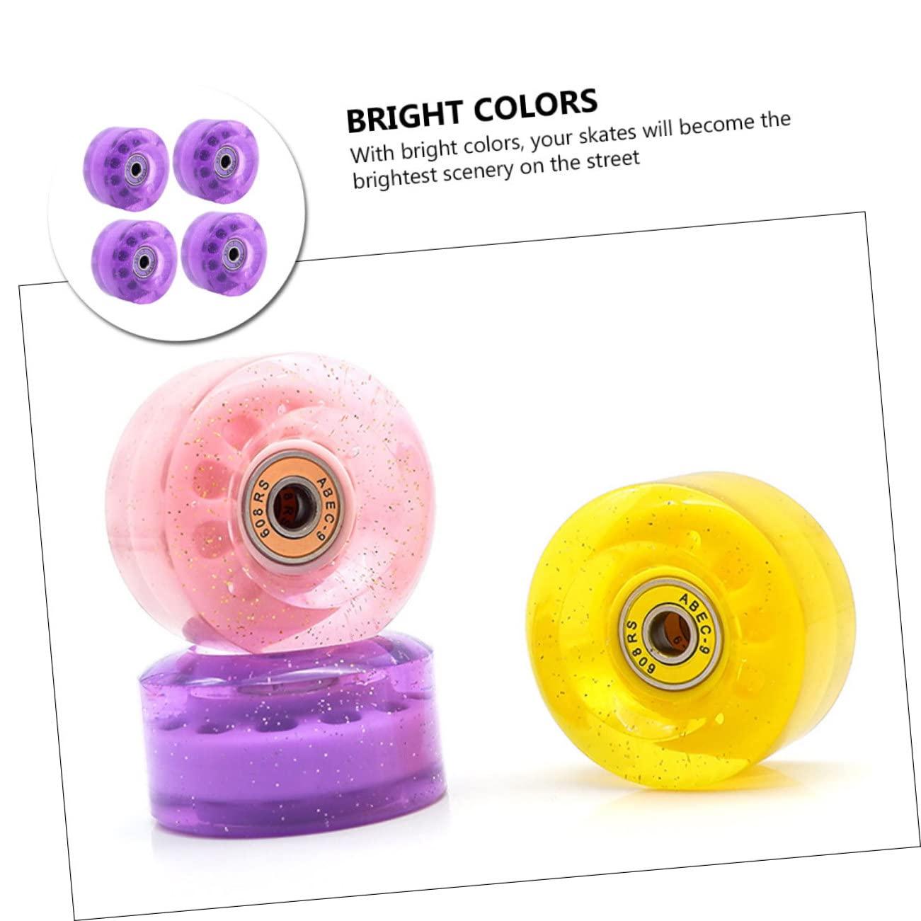 BESPORTBLE BESPORTBLE 4pcs Pulley Skate Quad Roller Shoes Caster Wheels Rollers Tires Roller-skating Wheel Creative Skating Wheel Double Row Wheel Outdoor Skating Accessory Decorative Wheel Pp Purple