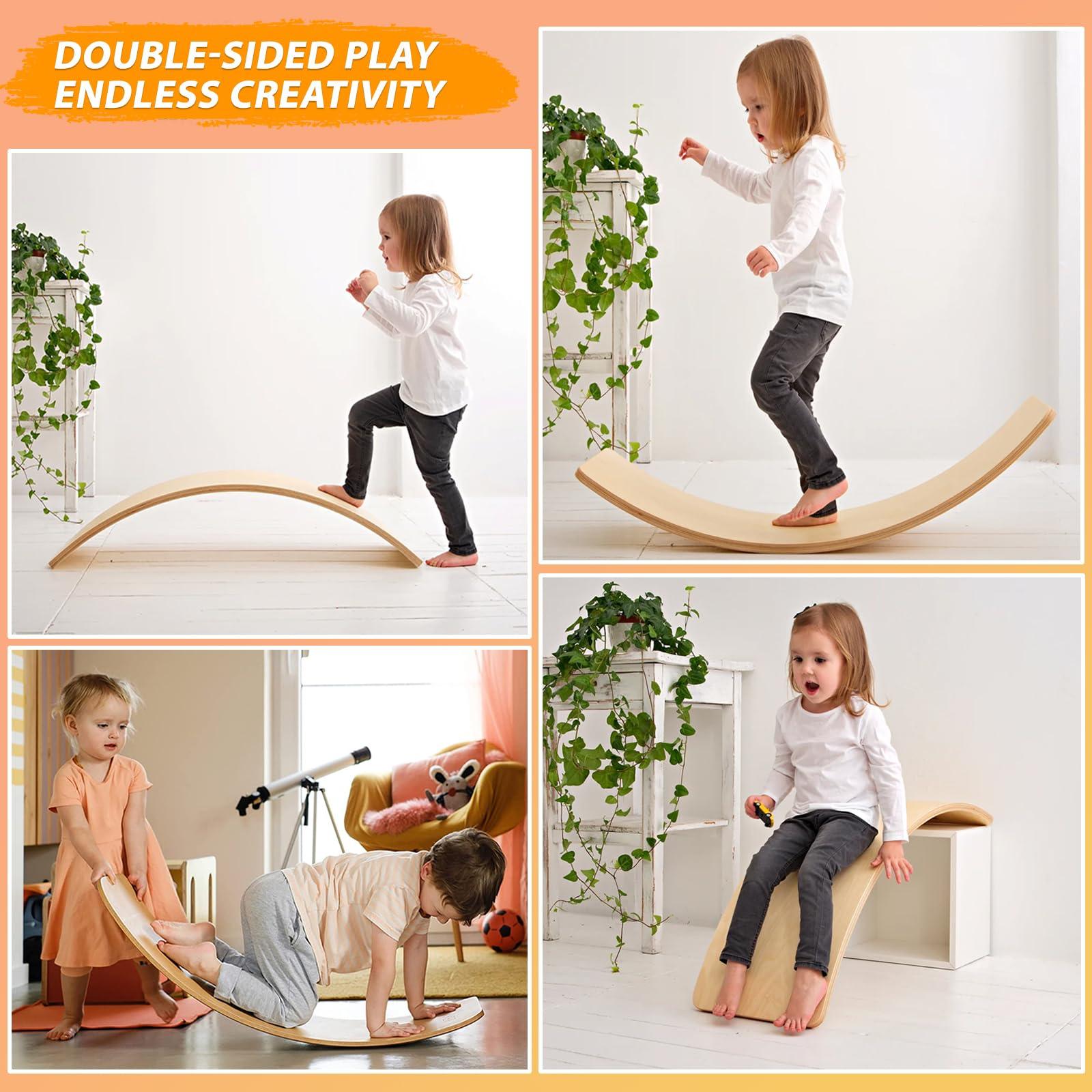 Buve Balance Board Wobble Board - Balance Boards for Adults - Wooden Wobble Balance Board for Kids and Toddler - Yoga Board - Rocker Board - Natural Solid Wood Curvy Board 36\"