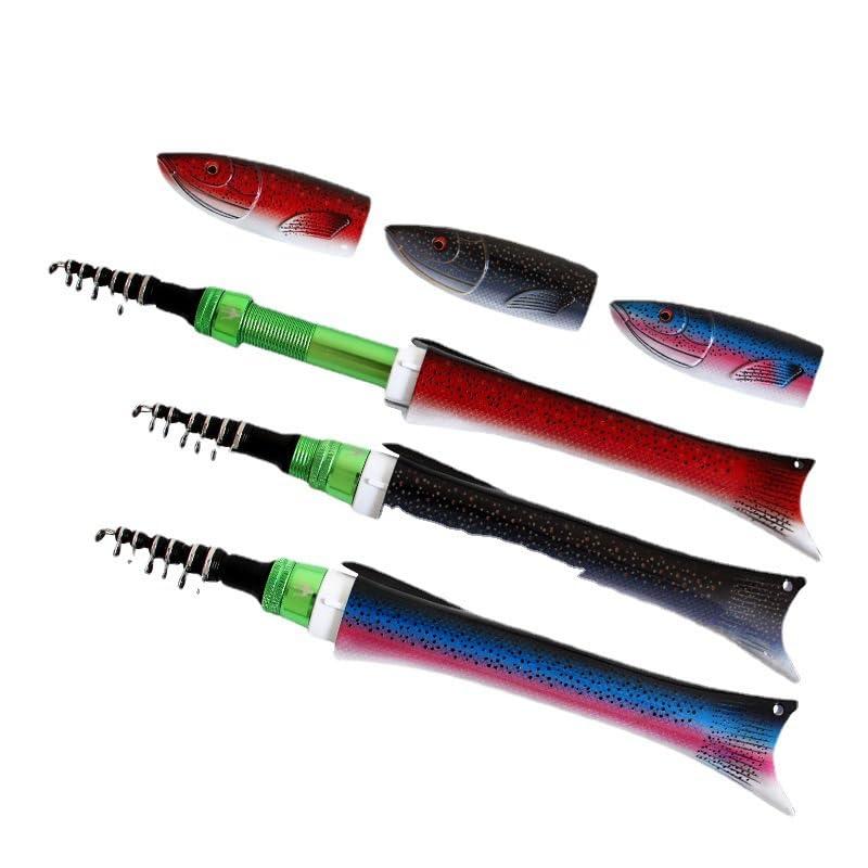KTGCOZS KTGCOZS 1.6m Personality Telescopic Carbon Fishing Rod Fish Shaped Mini Pocket Pen Sea Ice Fish (Blue)