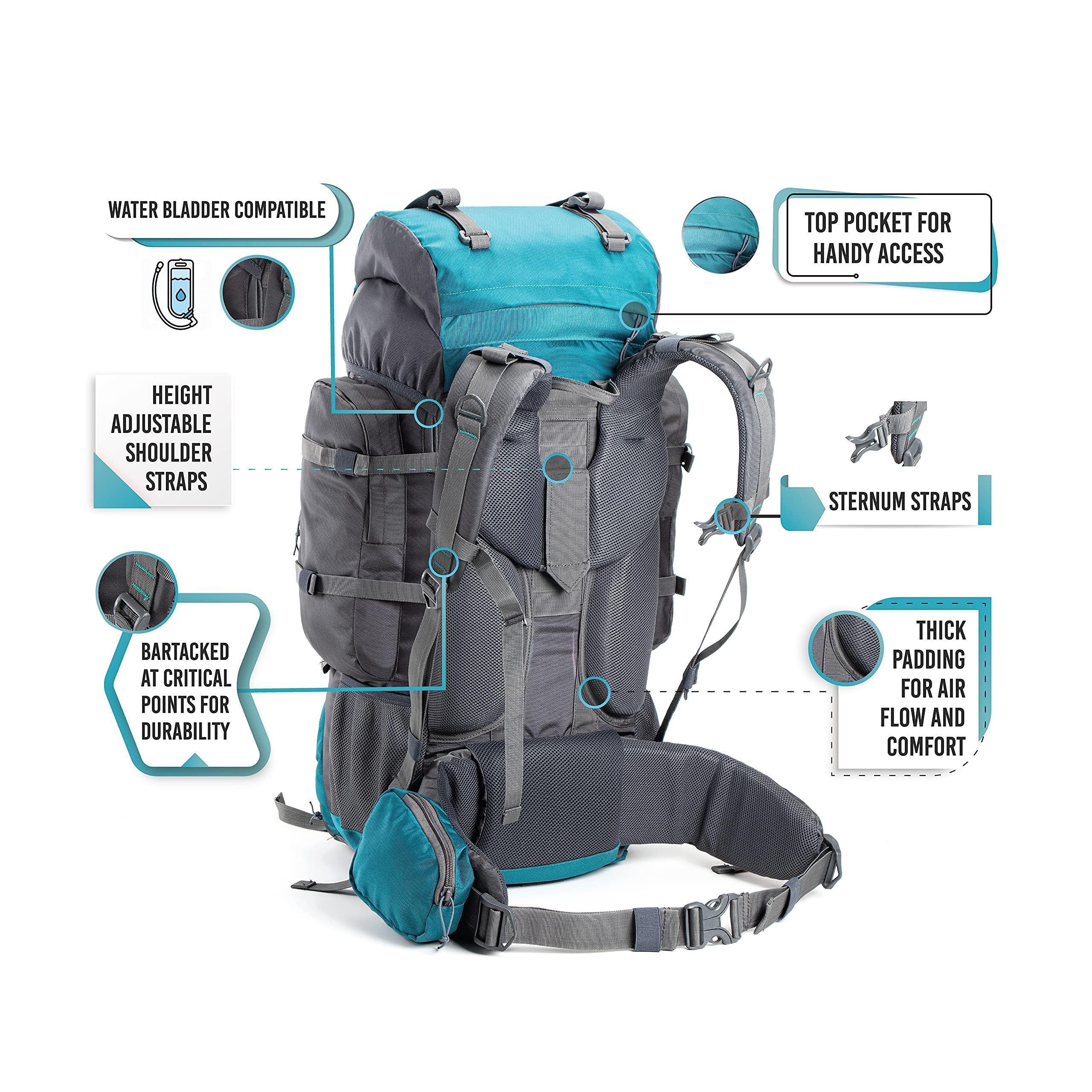 Tripole Tripole Walker 65 Litres Rucksack | Internal Frame With Metal Rod | Rain Cover | Bottom Opening | Laptop Section (Sea Green)