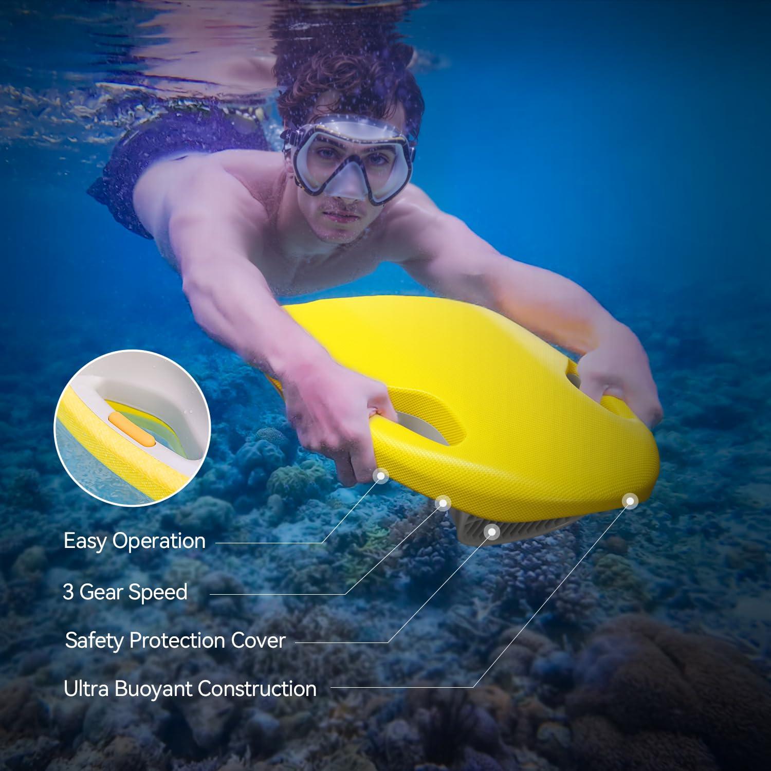 Asiwo Asiwo Swimming Kickboard Electirc, Swim Training Kickboard 3 Speed Water Sports Swimming Pool Board for Adults Kids (Yellow)