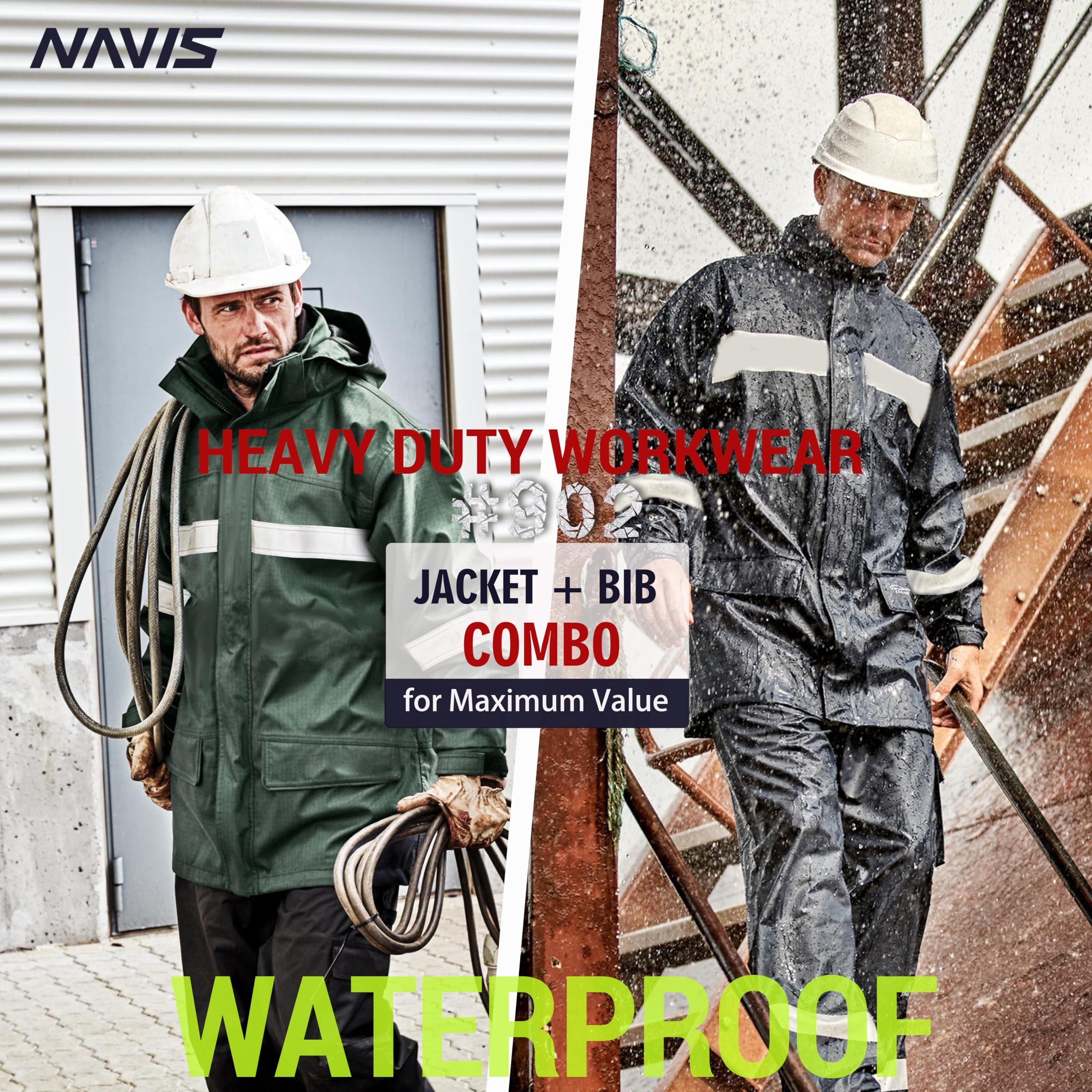 NAVIS MARINE NAVIS MARINE Rain Suit-Waterproof Jacket&Elastic Pants Combo,Lightweight Reflective Foul Weather Gear for Hiking and Fishing(Dark Green X-Large)