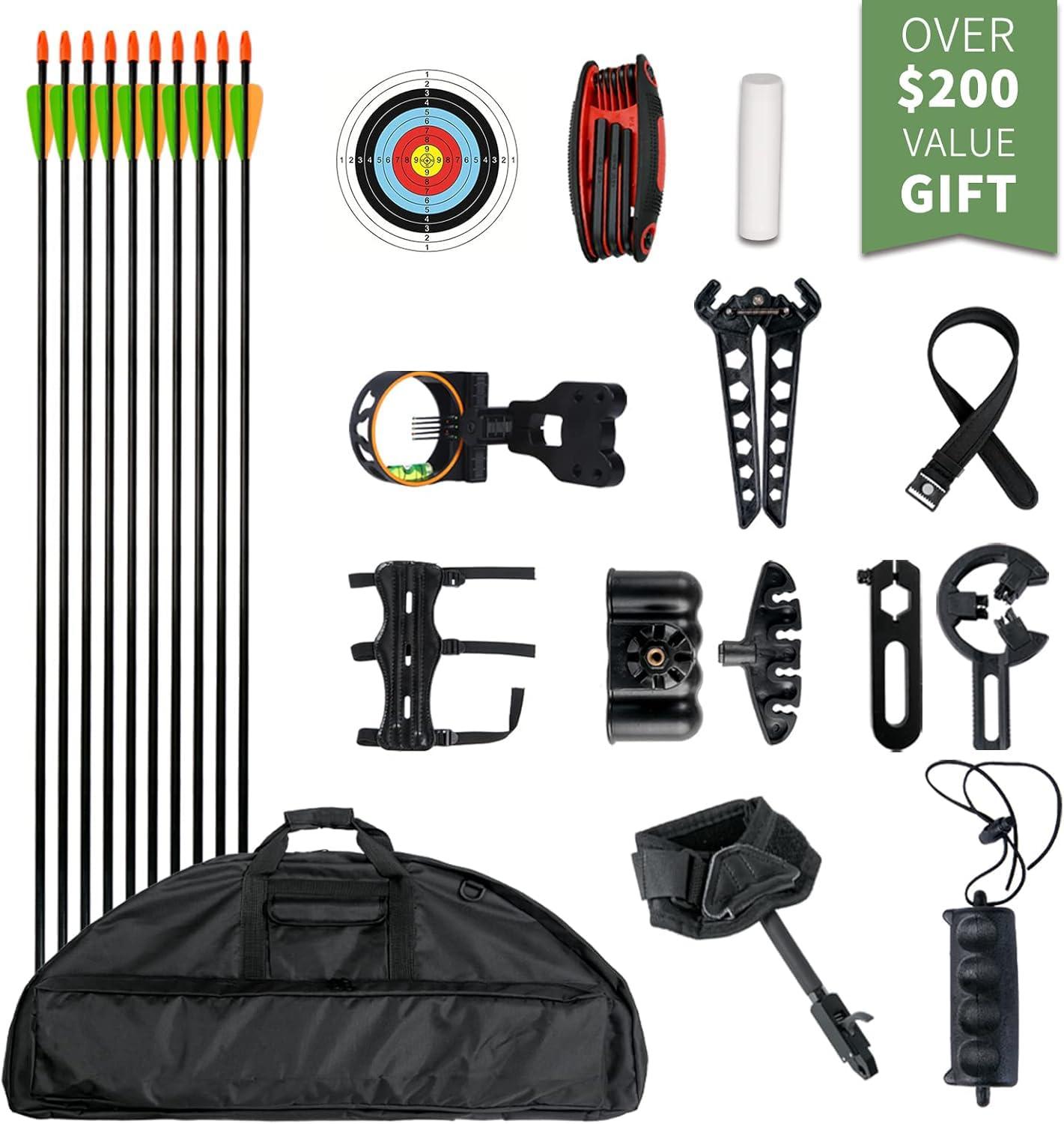 WUXLISTY WUXLISTY Compound Bow and Arrow for Adult and Beginner, Hunting Bow Archery Set, Right Hand, 30-70 Lbs Draw Weight, 23.5-31 Draw Length, 5 Pins Bow Sight with Accessories, Black Pro