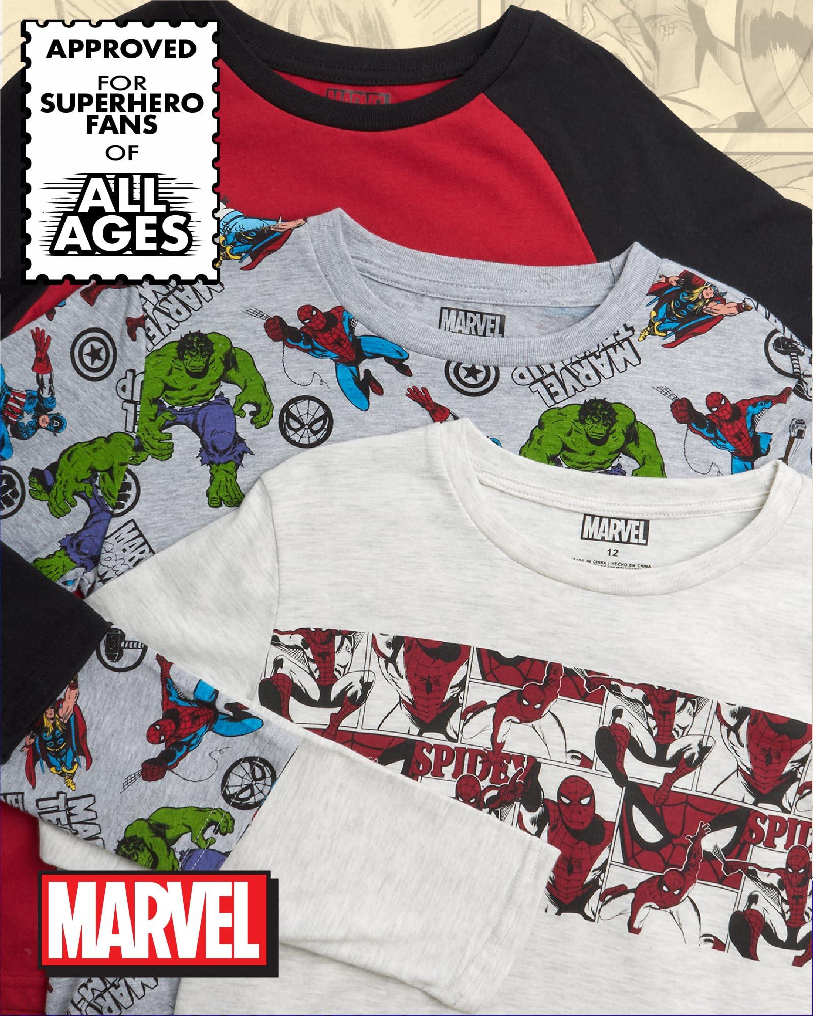 Marvel Marvel Spiderman Boys Shirts - 3 Pack Avengers Spidey and Friends Long Sleeve Graphic Tees for Toddler Little Boys and Kids, Size 10, Cream/Grey/Red Marvel